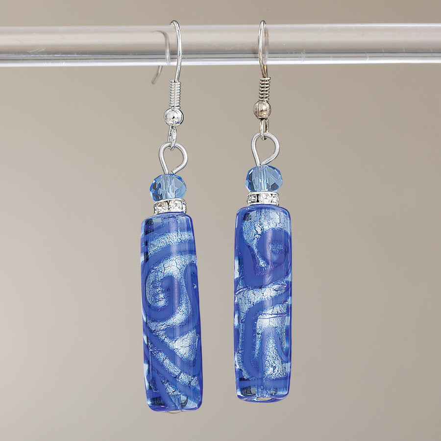 Murano Glass Blue & Silver Foil-Infused Swirl Earrings