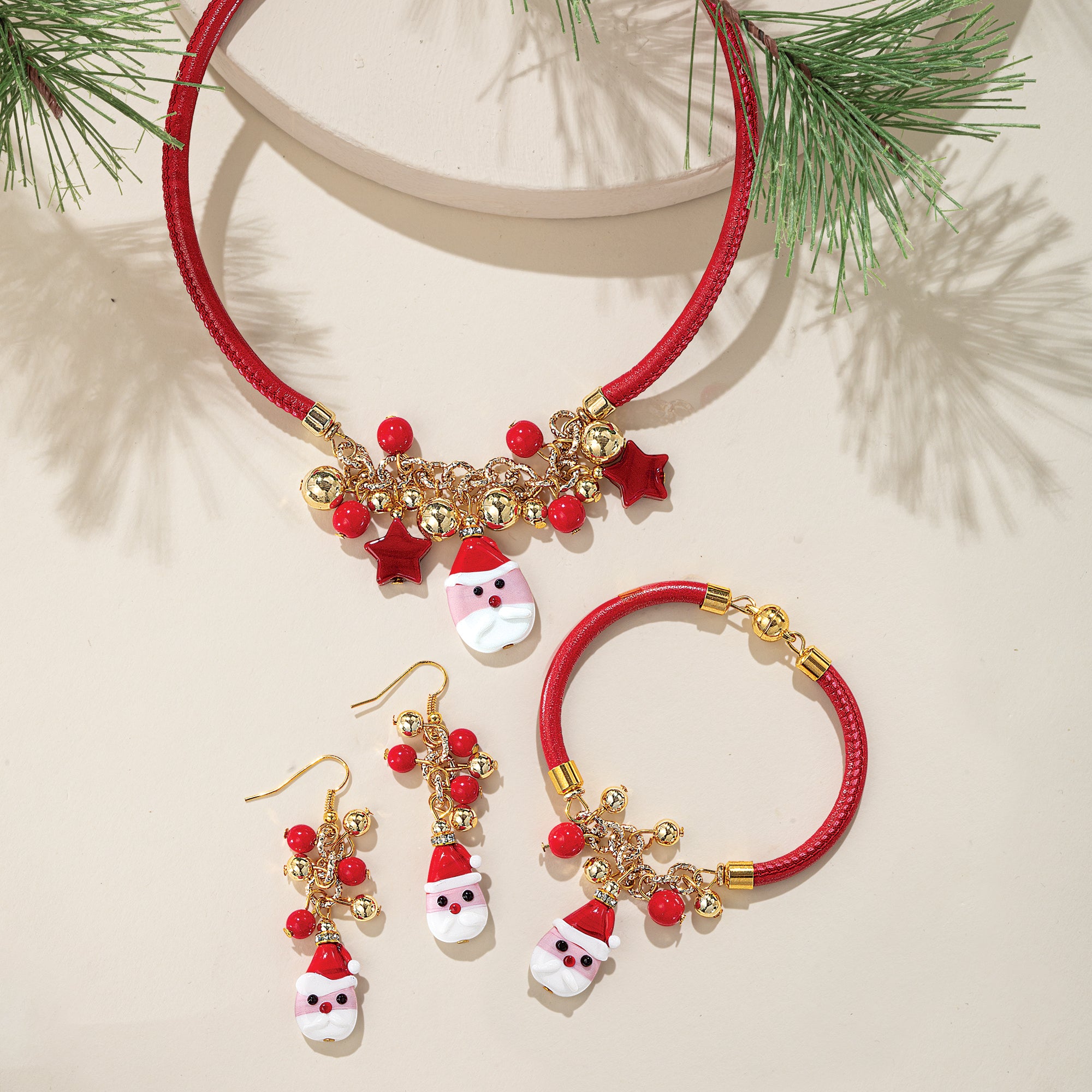 Murano Glass Charming Santa 3 Piece Jewelry Set