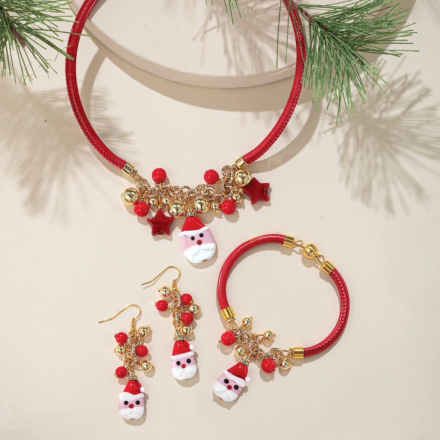 Murano Glass Charming Santa 3 Piece Jewelry Set