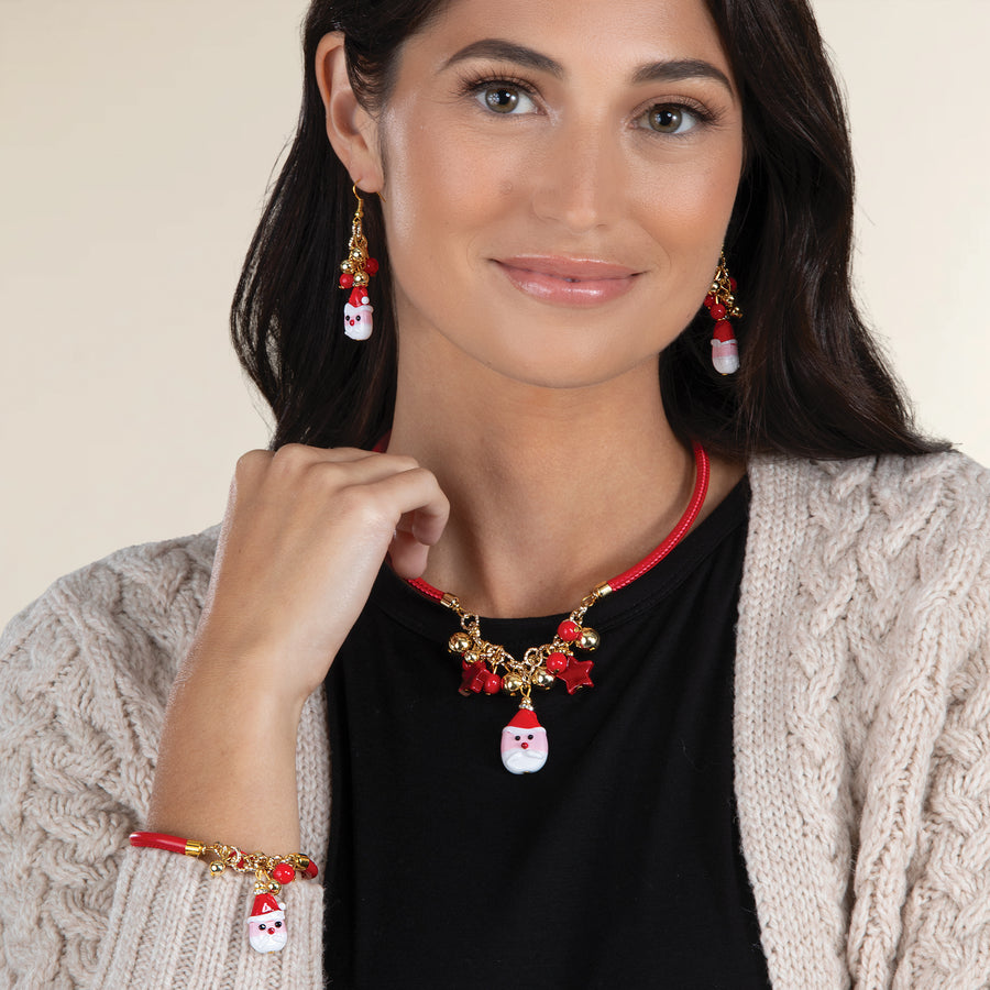 Murano Glass Charming Santa 3 Piece Jewelry Set