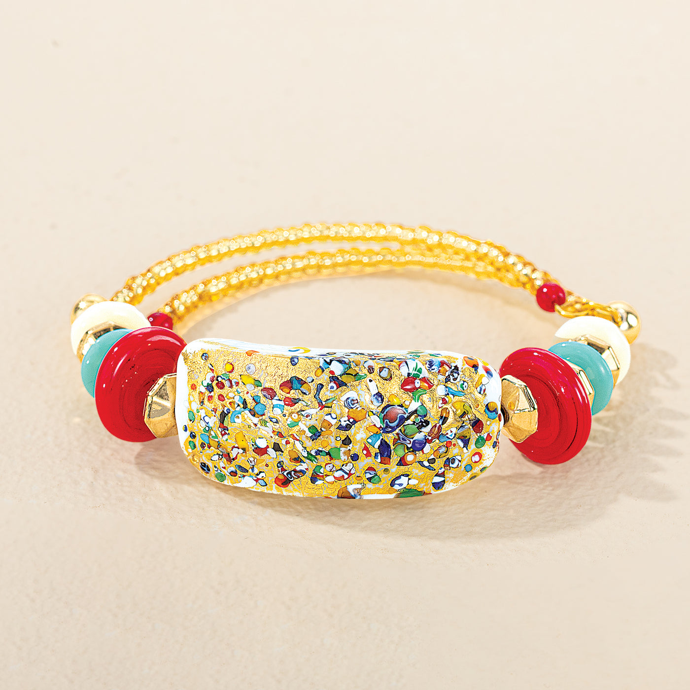 Murano Glass Speckled Rainbow Memory Wire Bracelet