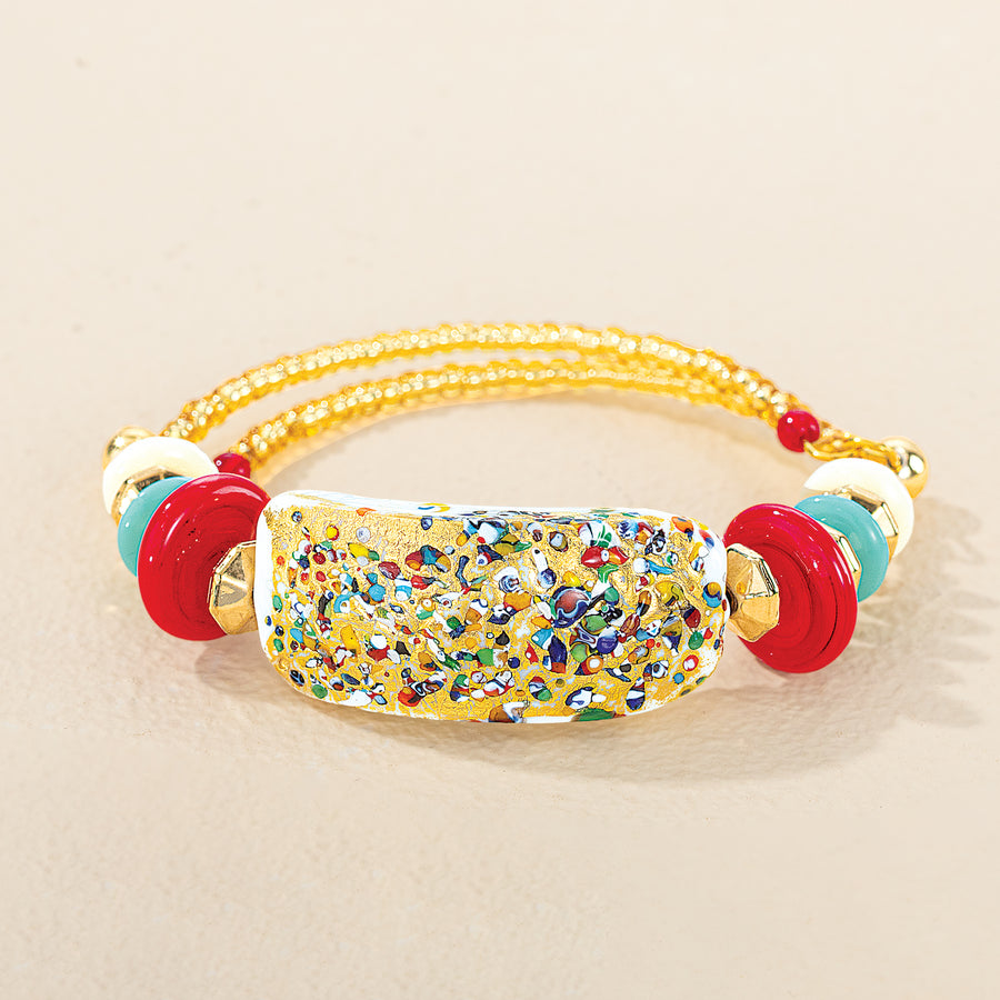 Murano Glass Speckled Rainbow Memory Wire Bracelet