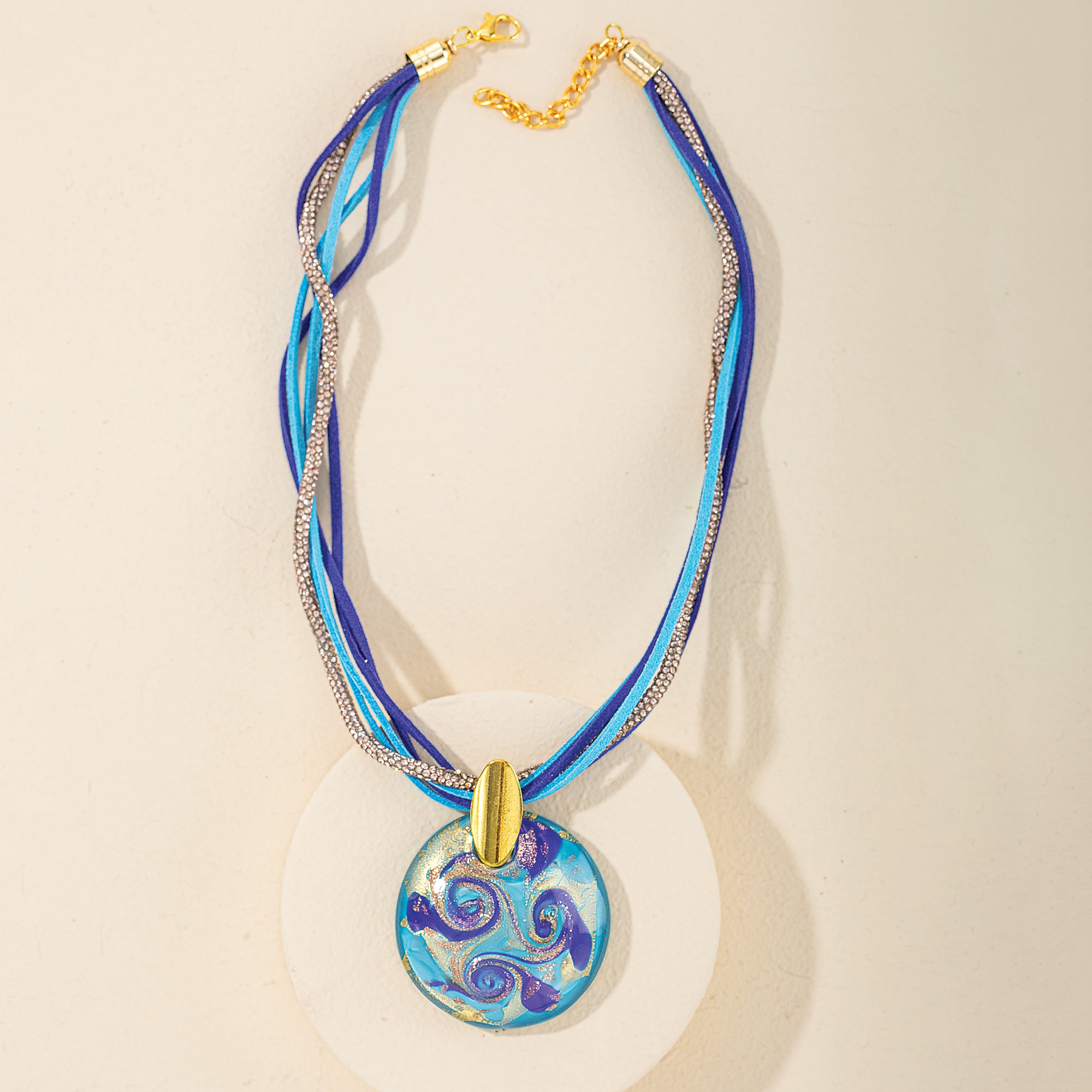 Murano Glass Bold in Blue Turquoise-Hued Necklace