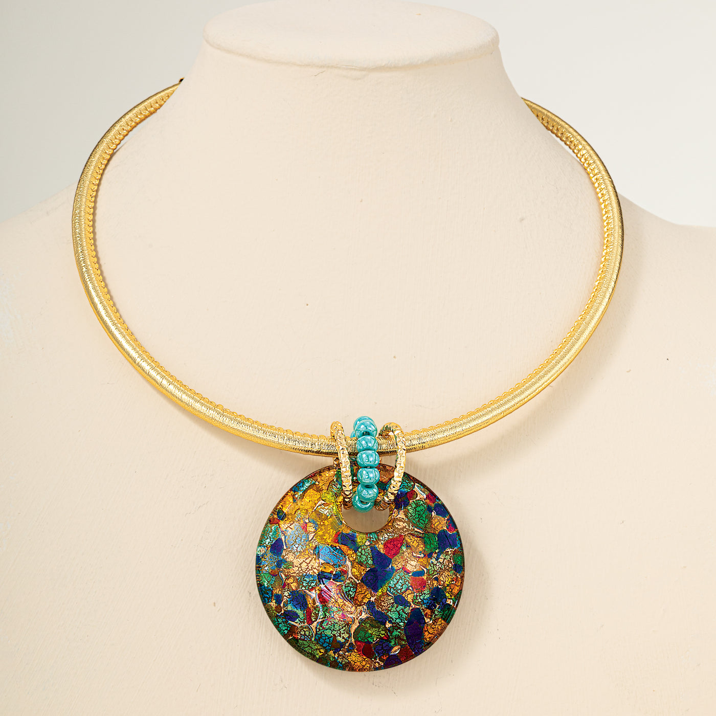 Murano Glass Modern Mosaic Statement Pendant Necklace
