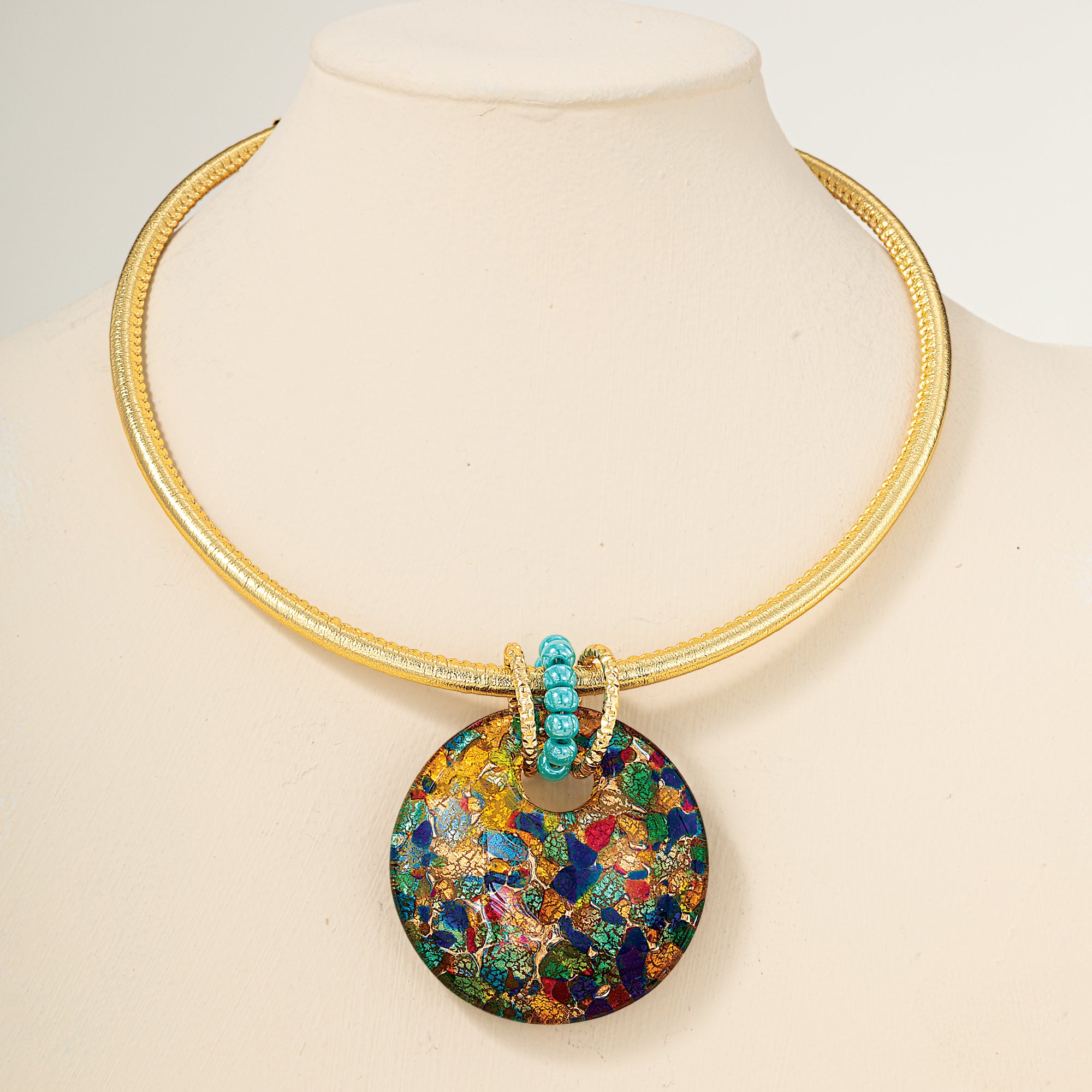 Murano Glass Modern Mosaic Statement Pendant Necklace