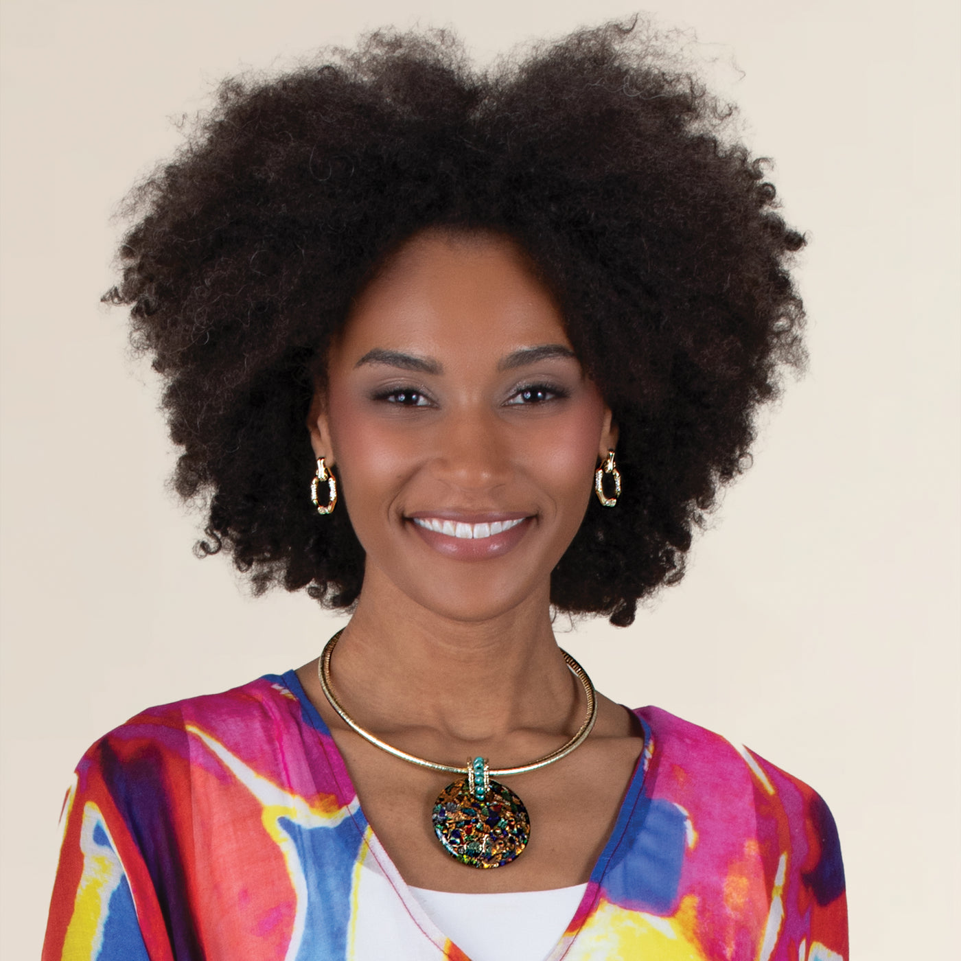Murano Glass Modern Mosaic Statement Pendant Necklace