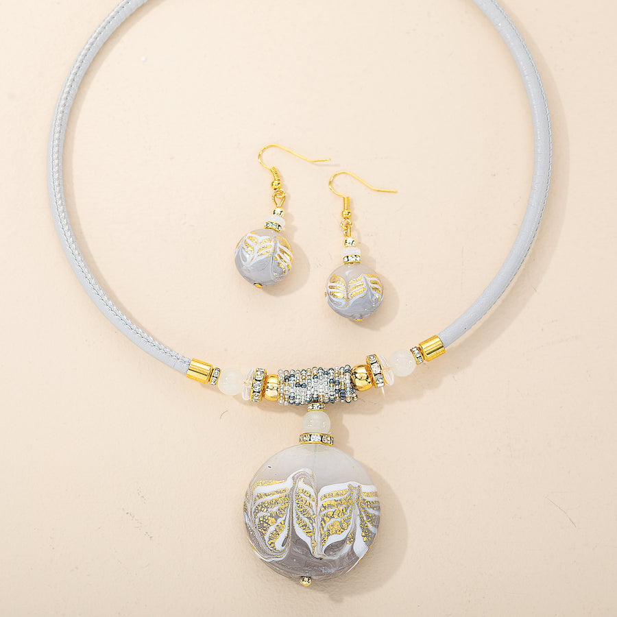 Murano Glass Feathered Silver & Gold Necklace & Earrings Set