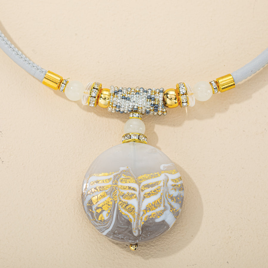 Murano Glass Feathered Silver & Gold Necklace & Earrings Set