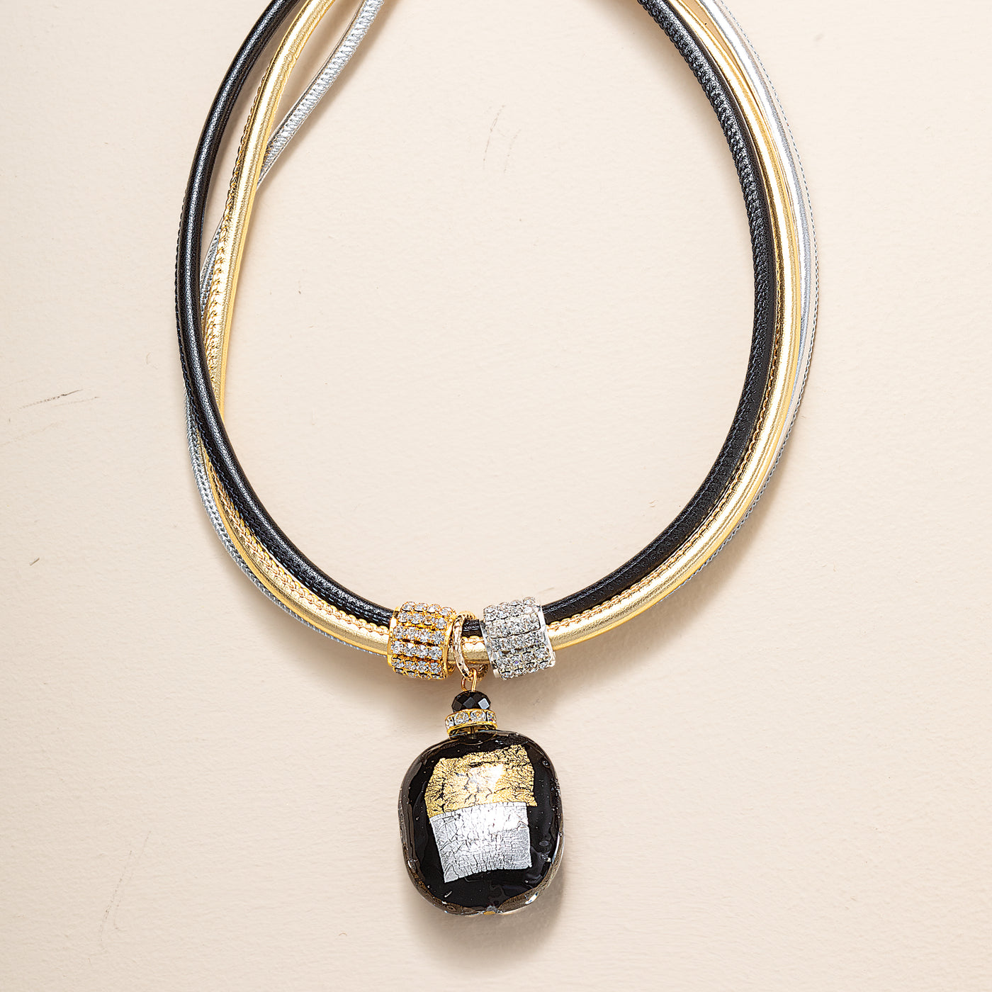 Murano Glass Midnight Glow Black Corded Necklace