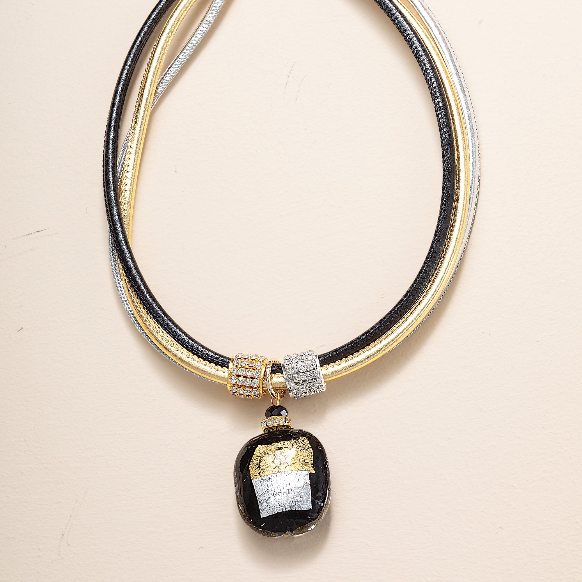 Murano Glass Midnight Glow Black Corded Necklace