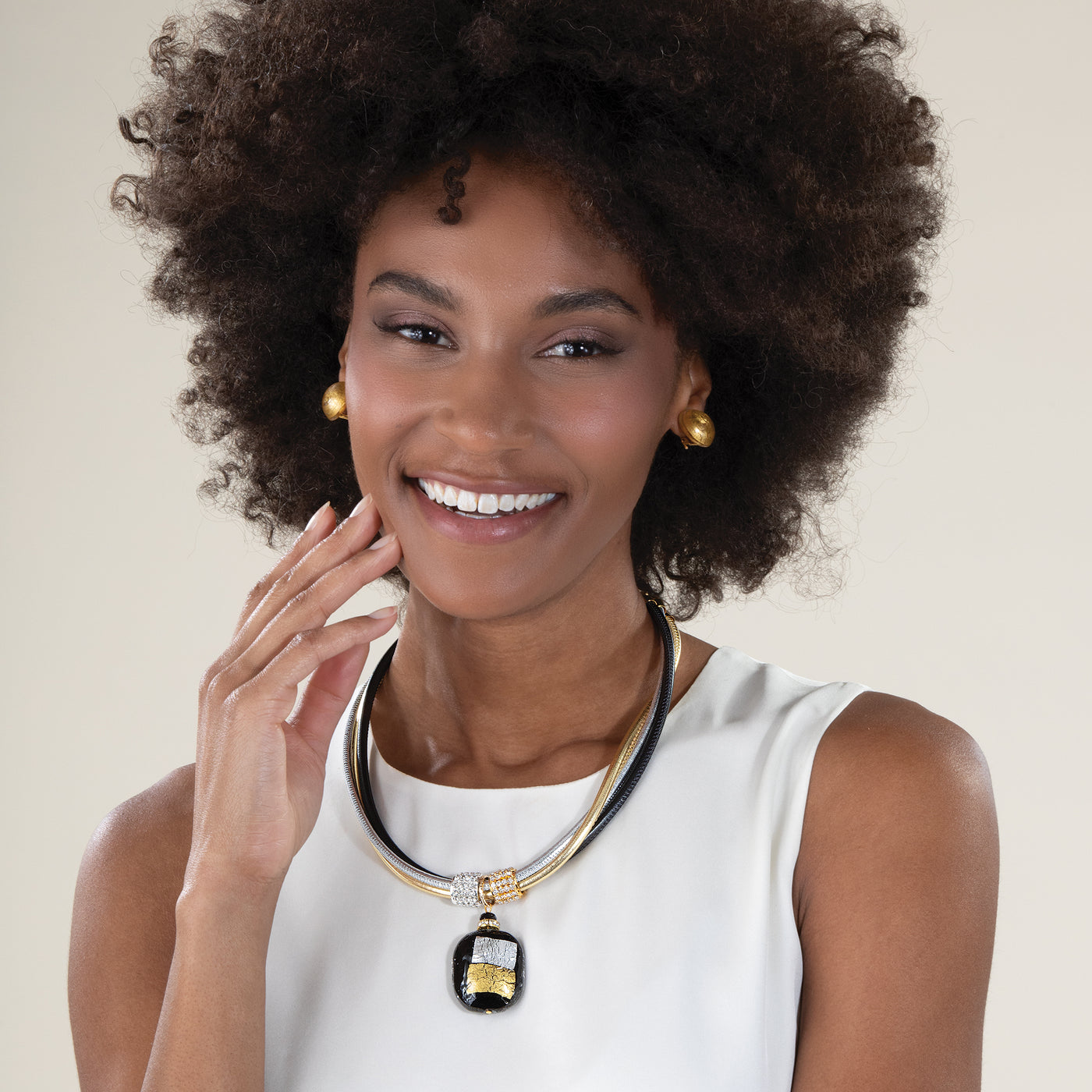 Murano Glass Midnight Glow Black Corded Necklace