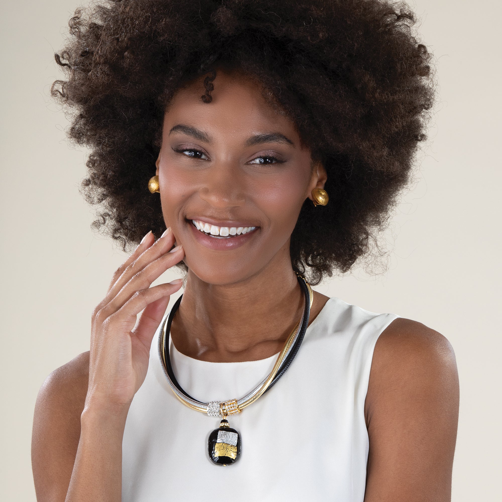 Murano Glass Midnight Glow Black Corded Necklace