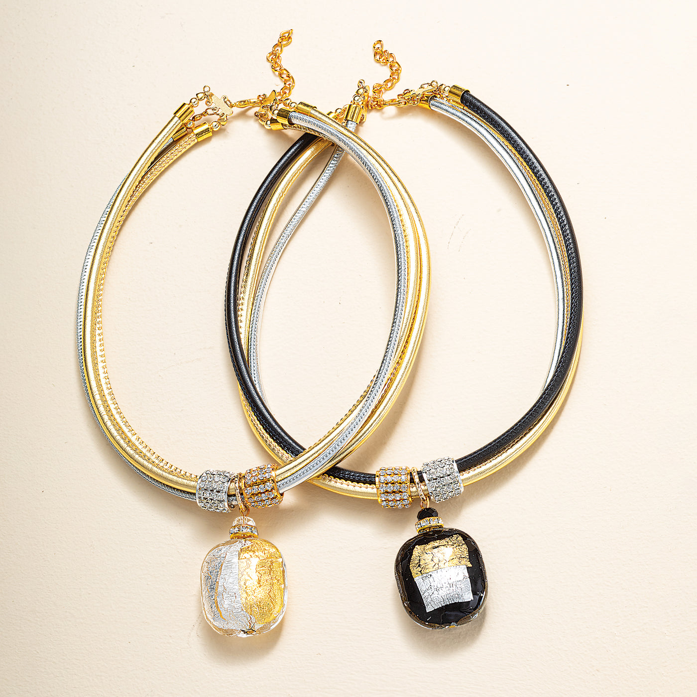 Murano Glass Midnight Glow Black Corded Necklace