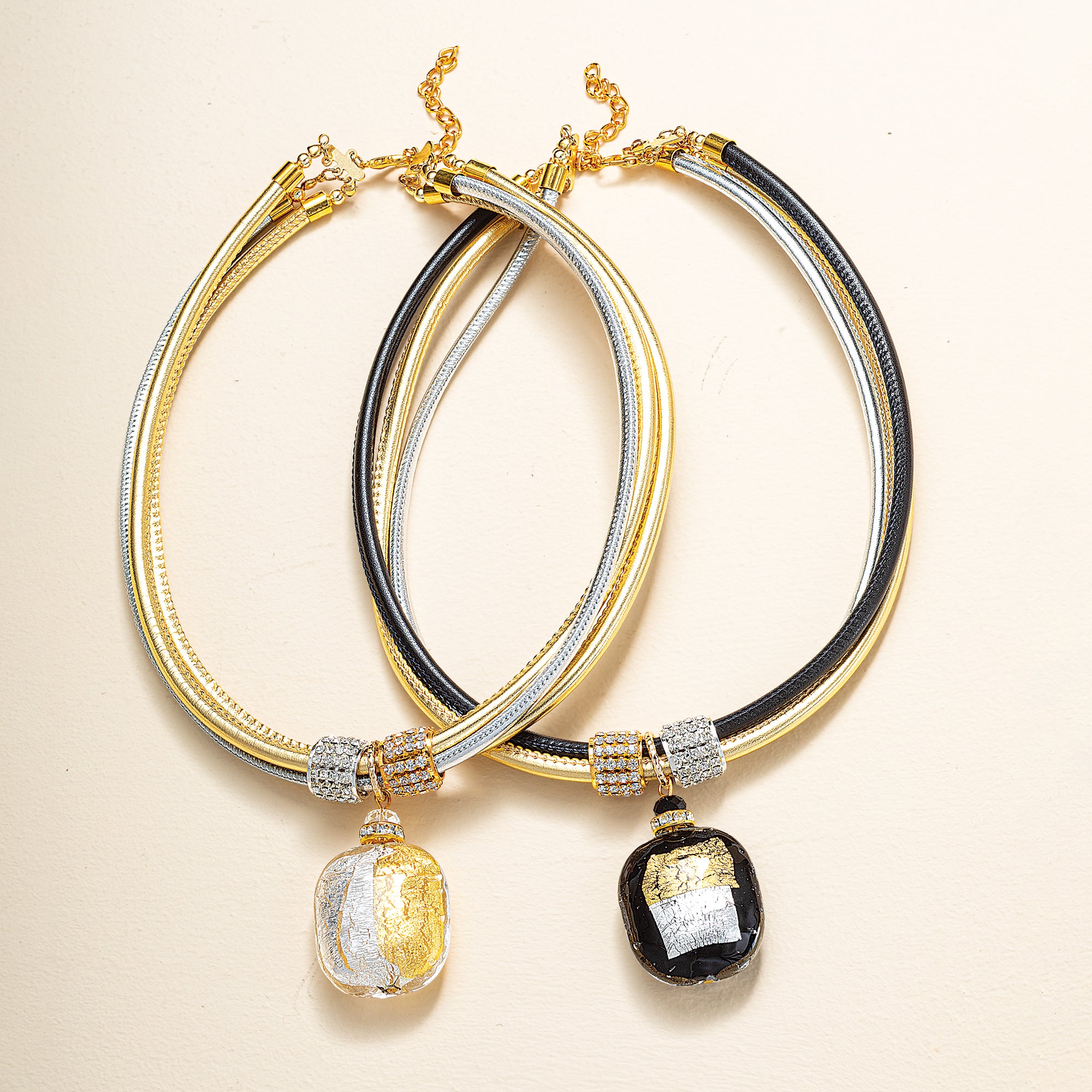 Murano Glass Midnight Glow Black Corded Necklace