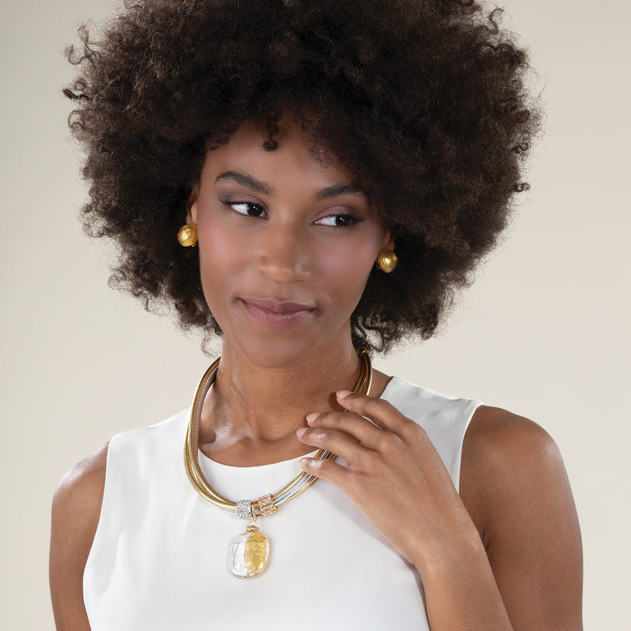 Murano Glass Midnight Glow Silver & Gold Corded Necklace