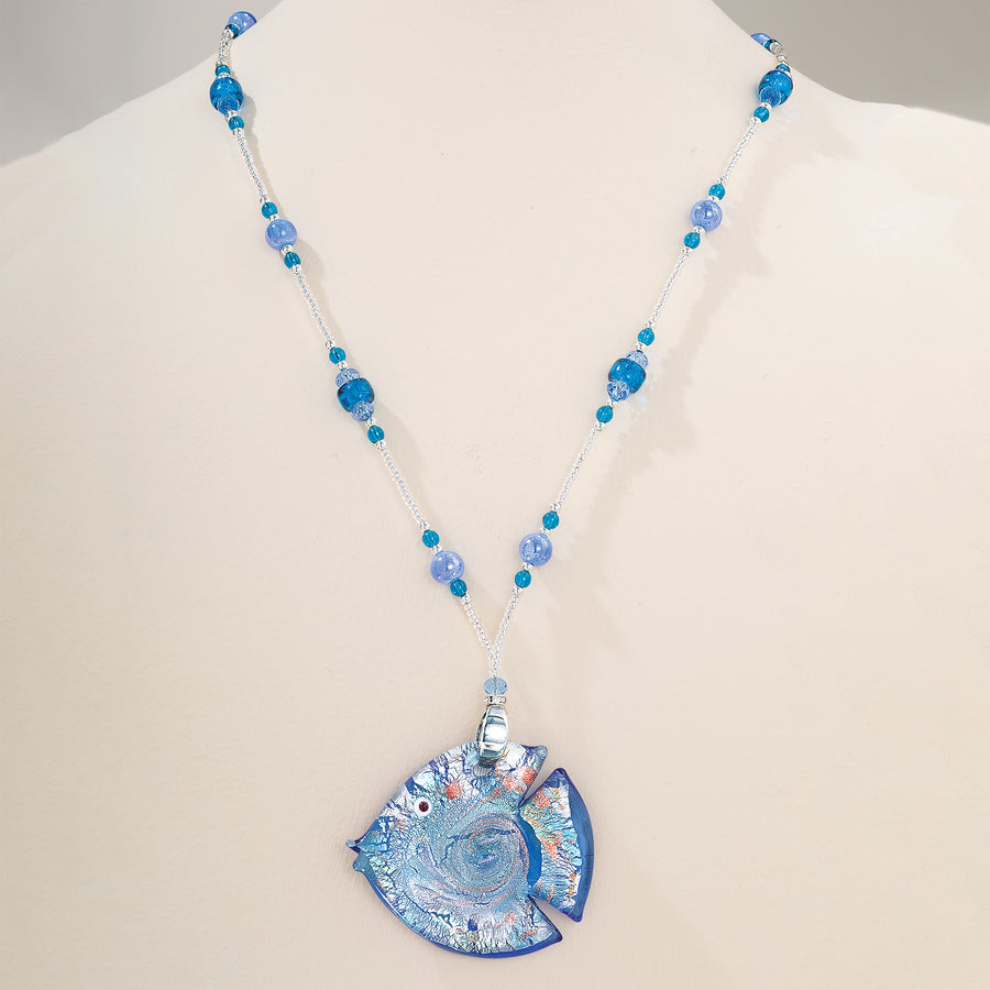 Murano Glass Fishing For Compliments Pendant Necklace