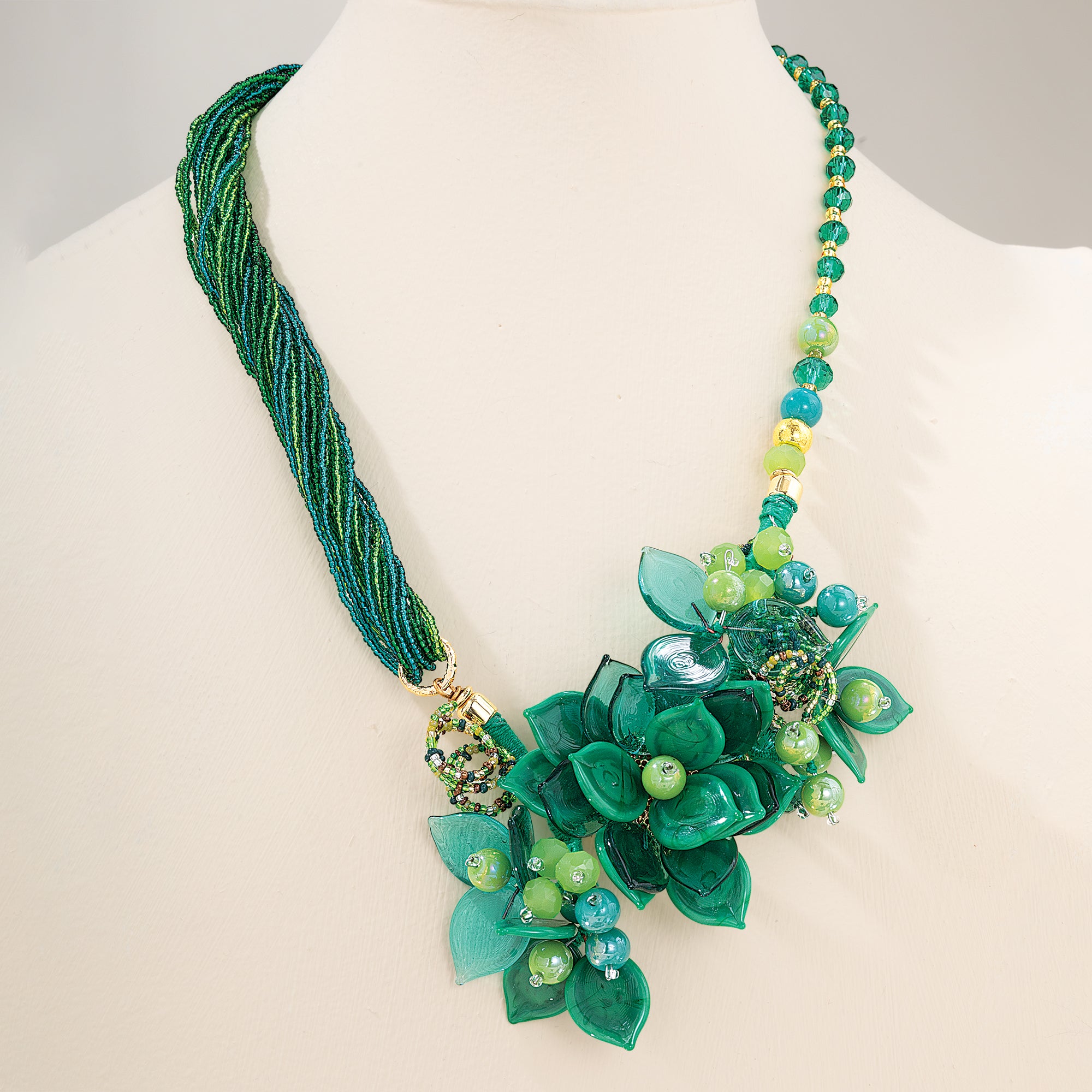 Murano Glass Green Garden Statement Necklace (Preorder)