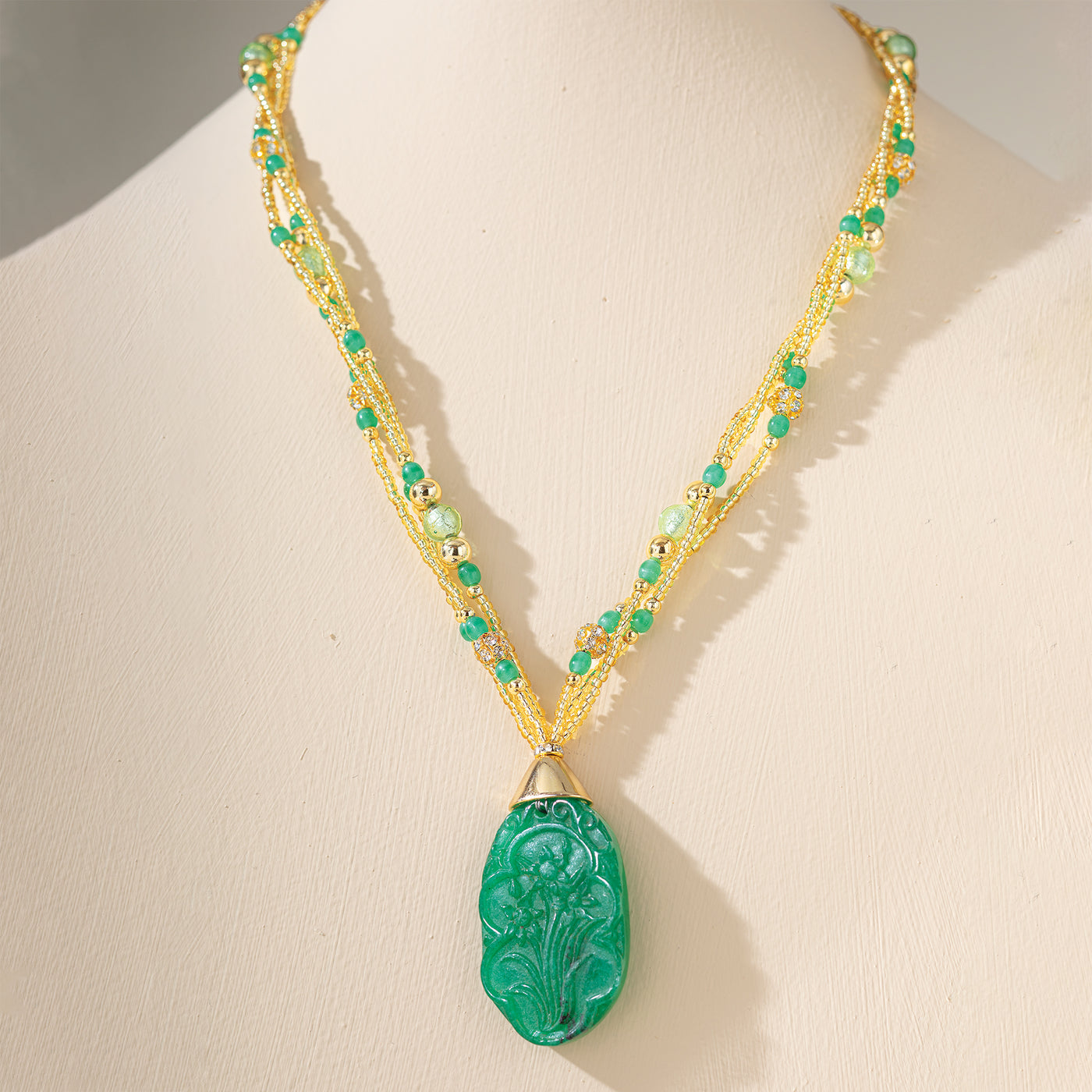 Murano Glass & Green Jade Pendant Necklace