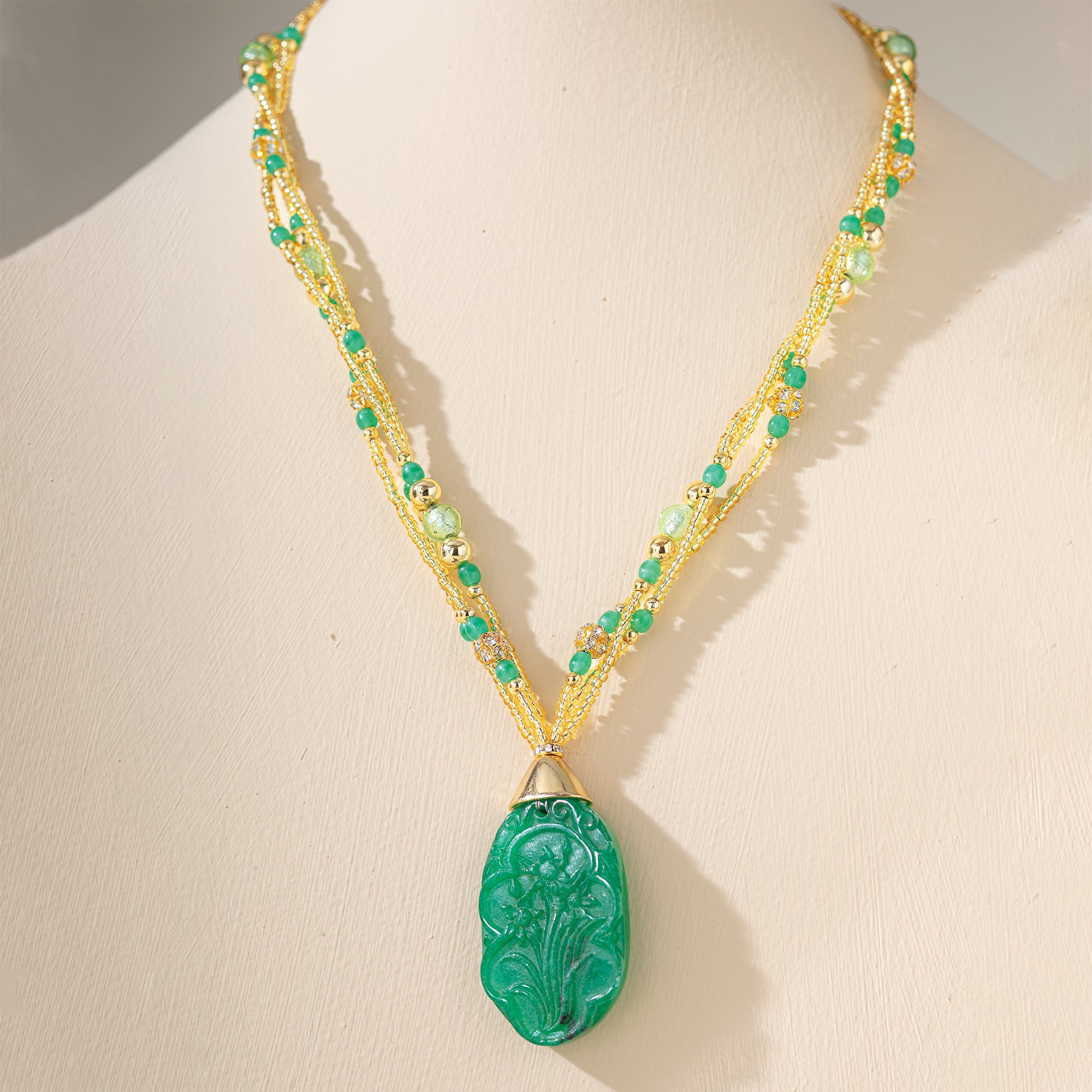 Murano Glass & Green Jade Pendant Necklace
