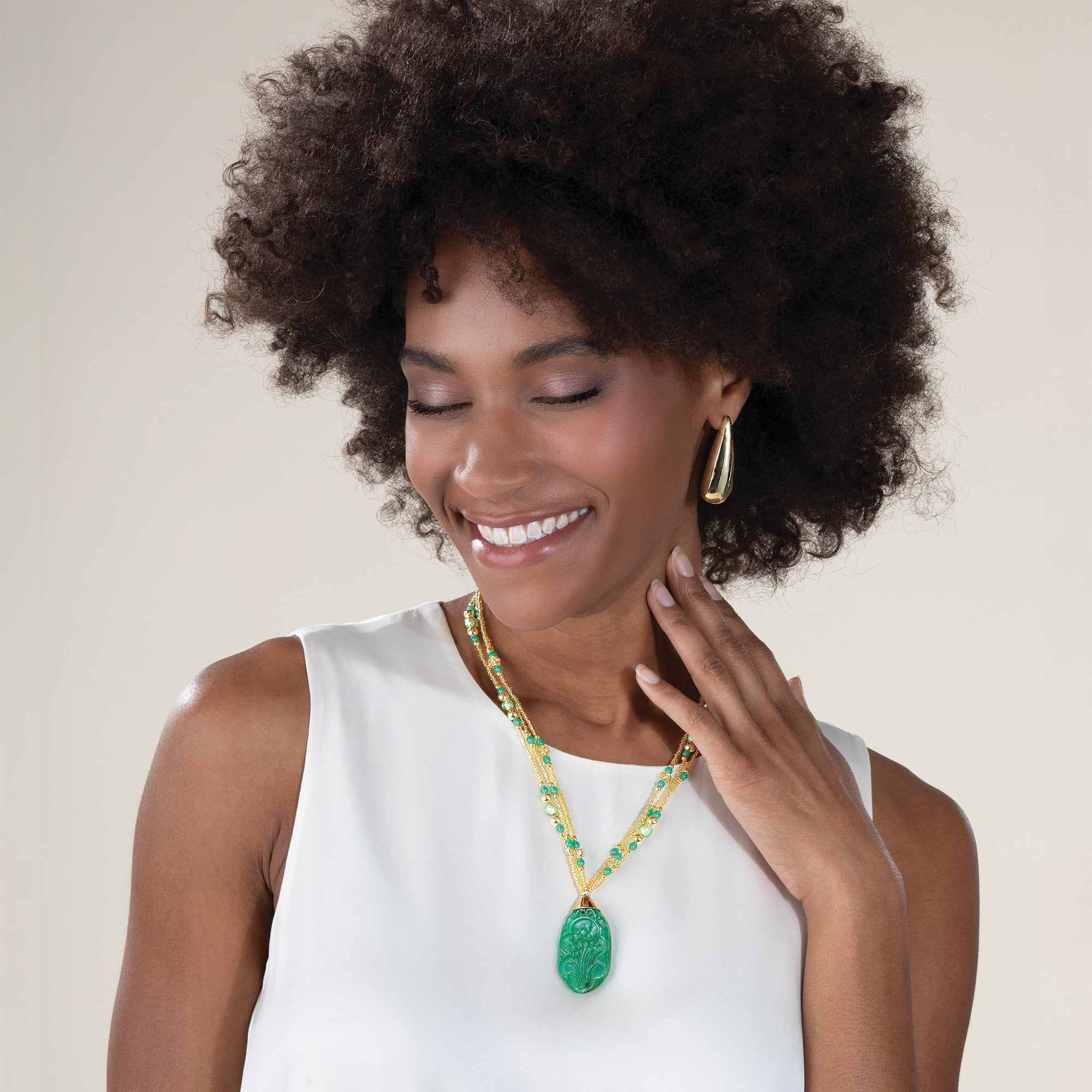 Murano Glass & Green Jade Pendant Necklace