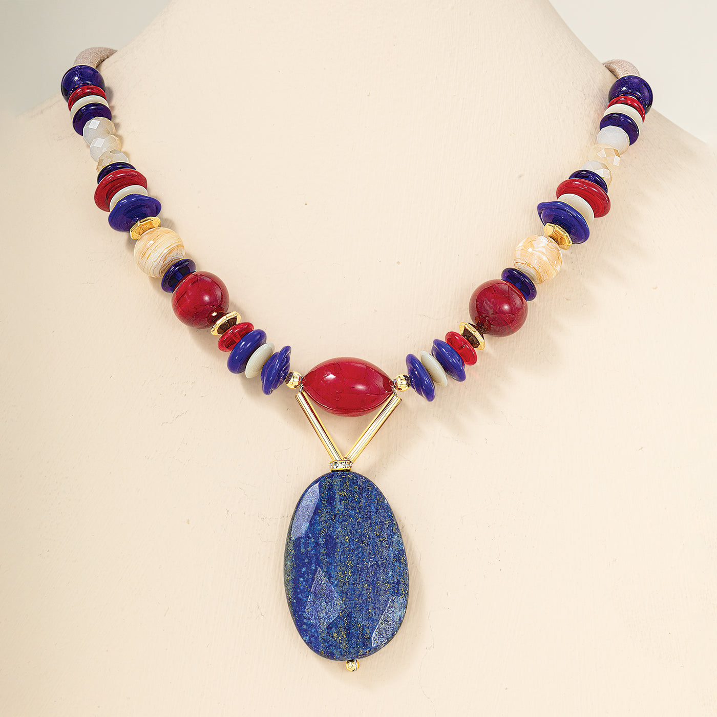 Murano Glass Pretty & Patriotic Sodalite Pendant Necklace