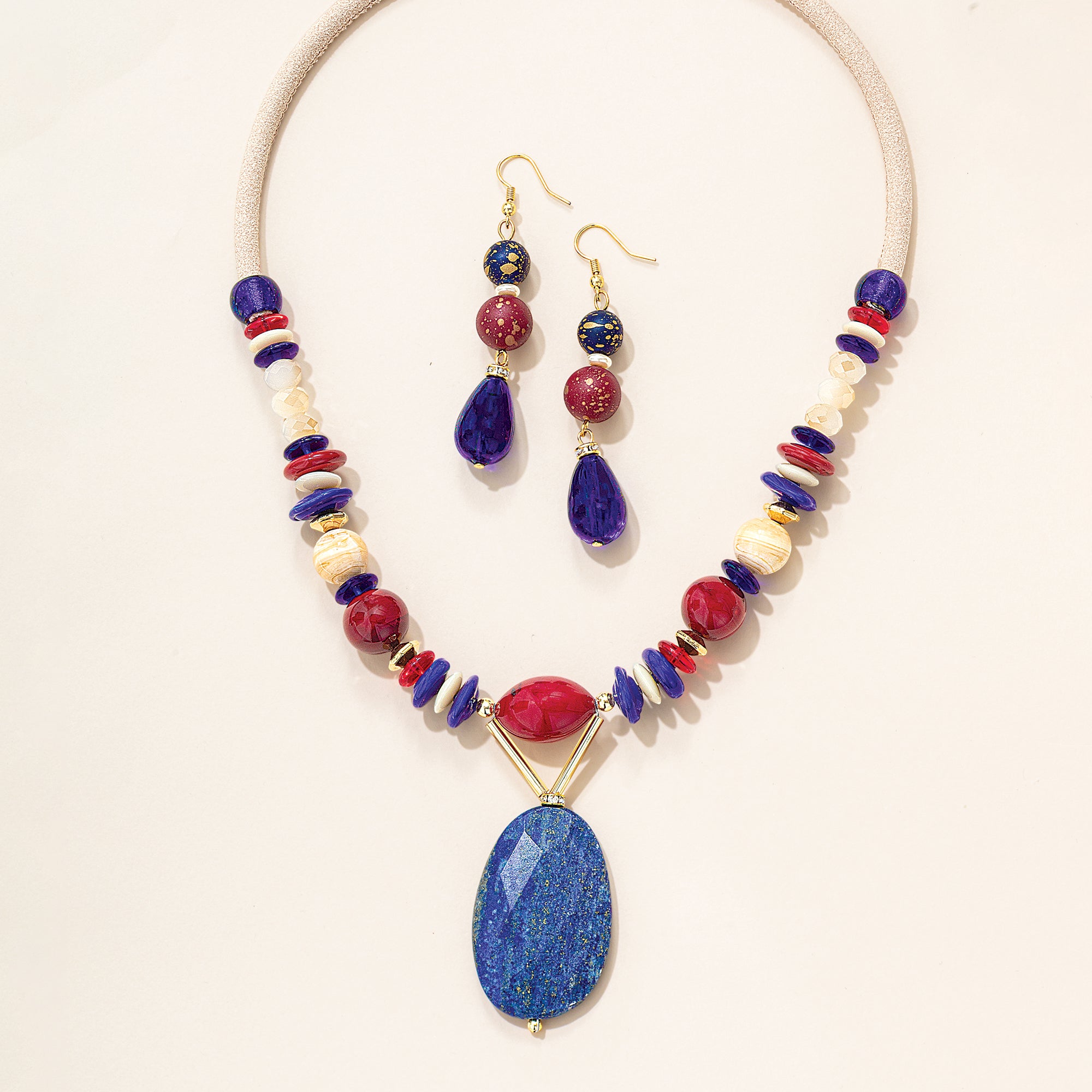 Murano Glass Pretty & Patriotic Sodalite Pendant Necklace