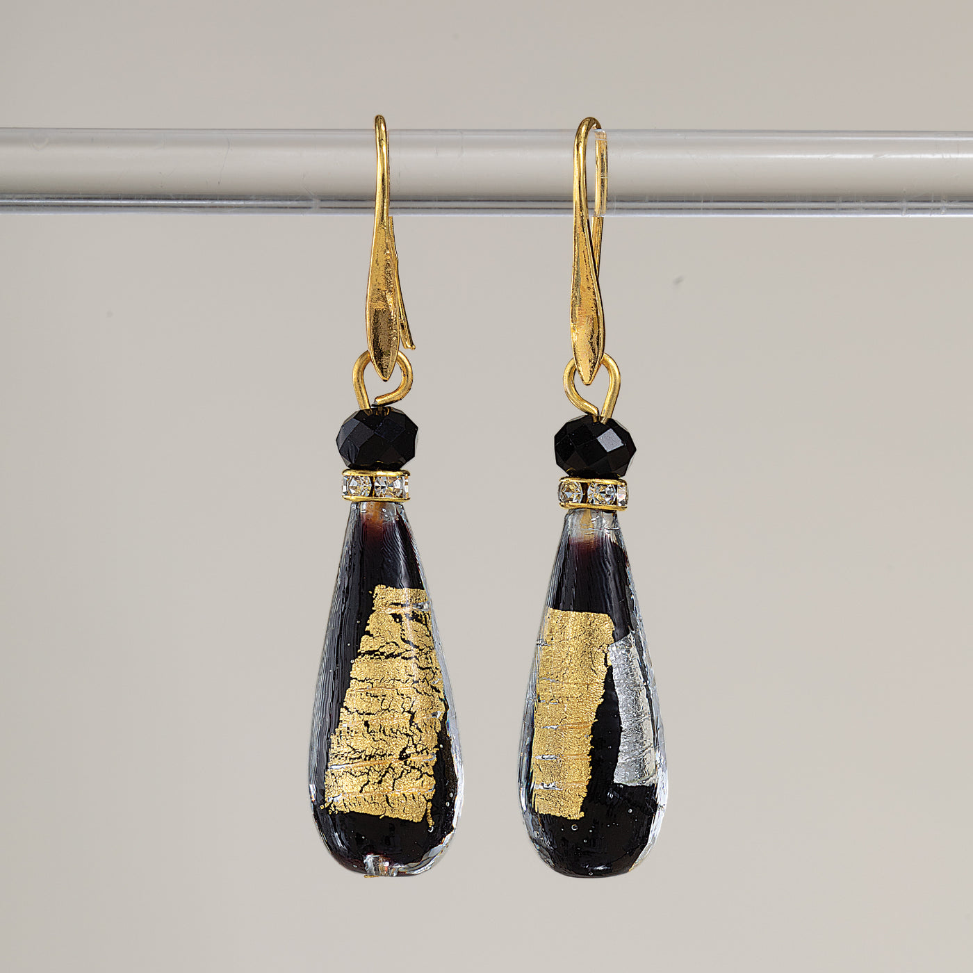 Black Murano Glass Luminous Teardrop Earrings