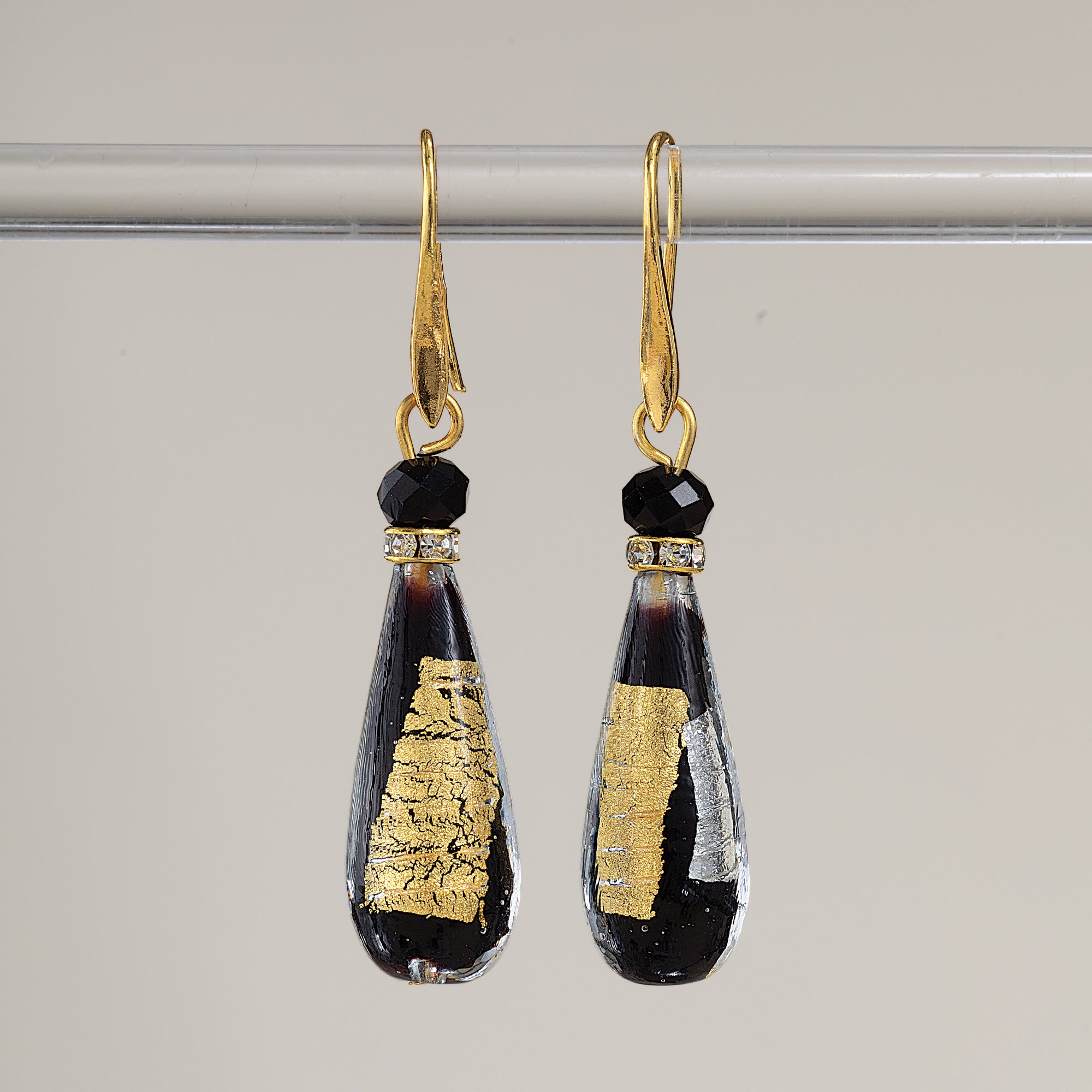 Black Murano Glass Luminous Teardrop Earrings