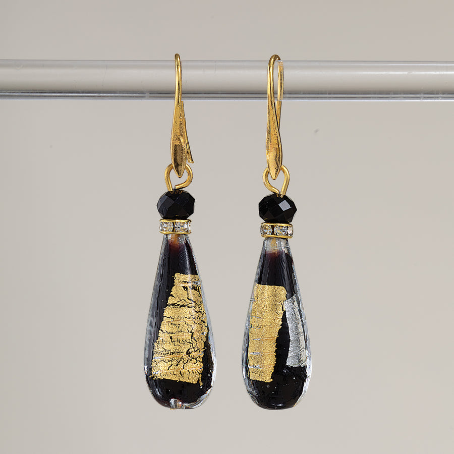 Black Murano Glass Luminous Teardrop Earrings