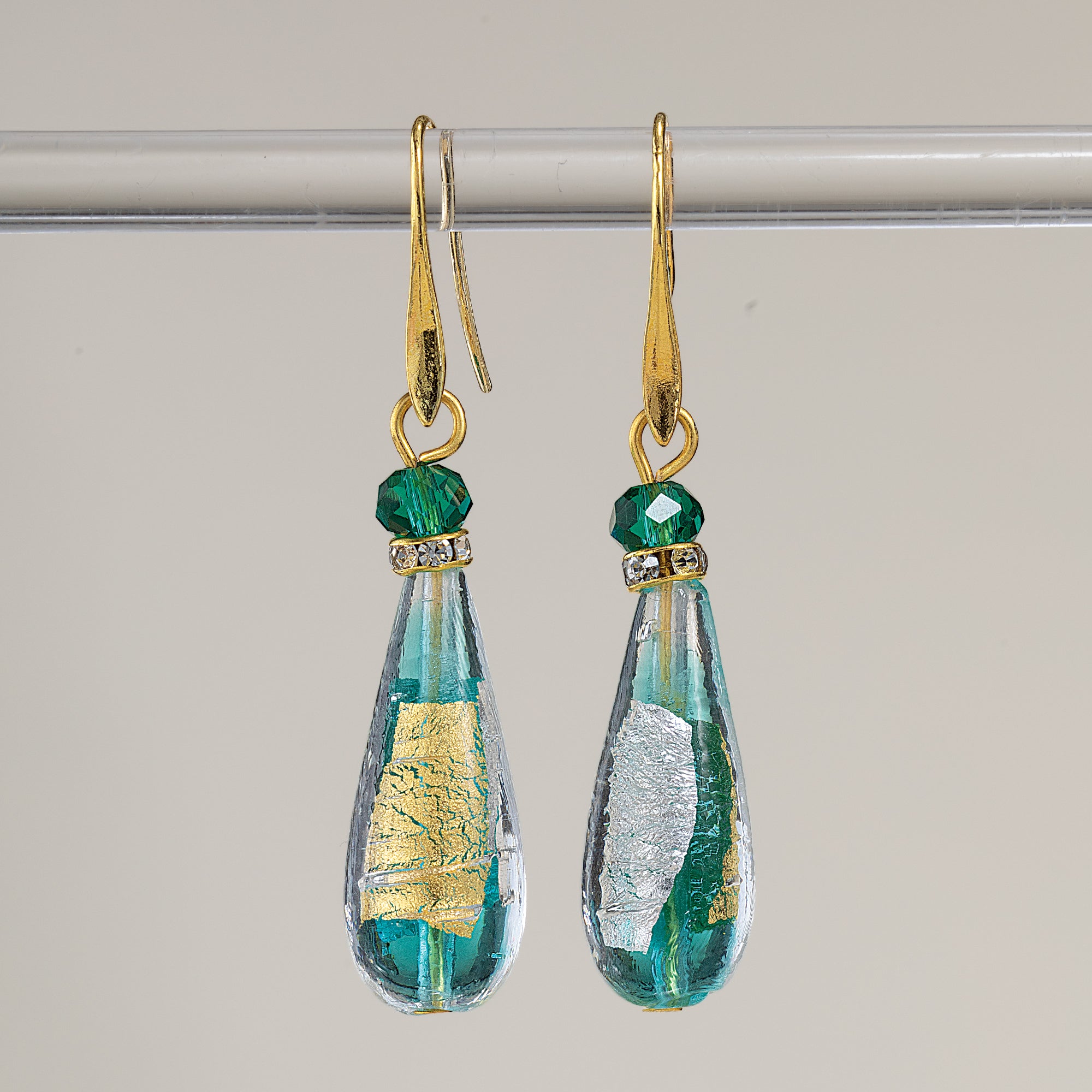 Green Murano Glass Luminous Teardrop Earrings