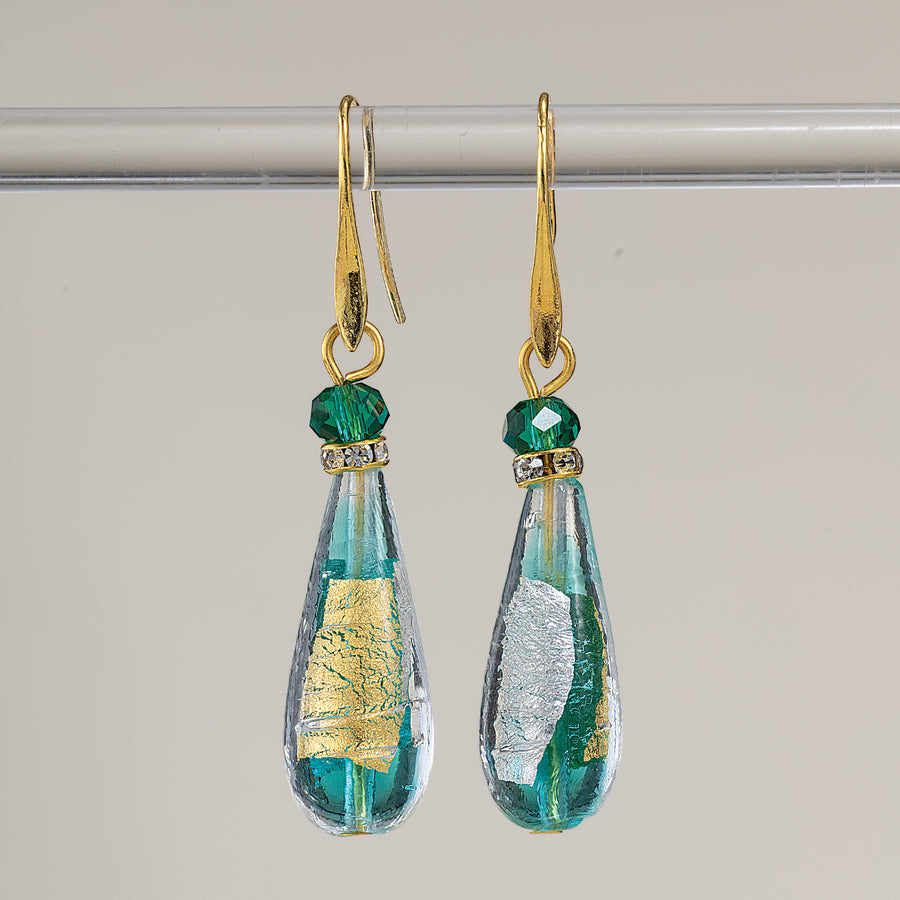 Green Murano Glass Luminous Teardrop Earrings