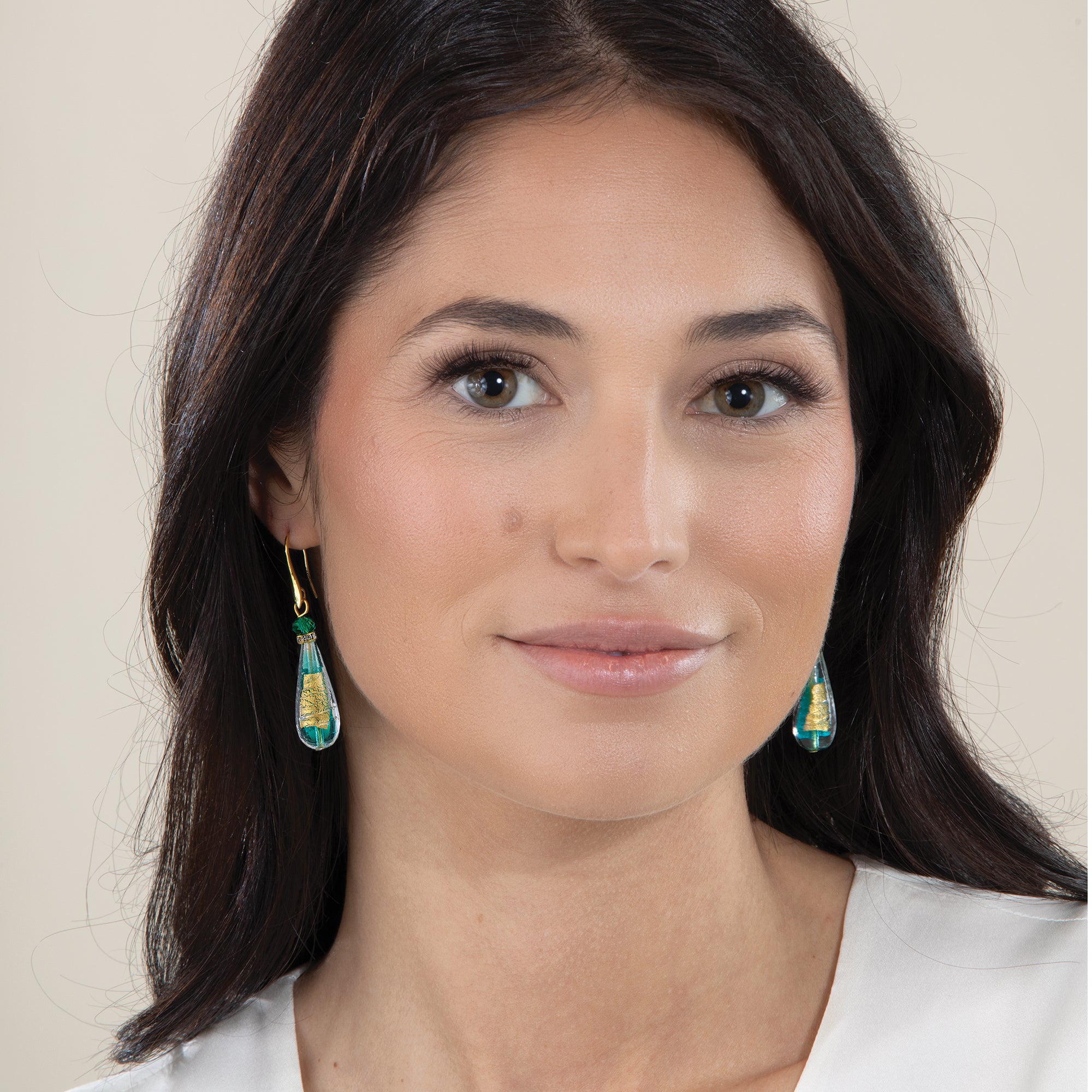 Green Murano Glass Luminous Teardrop Earrings