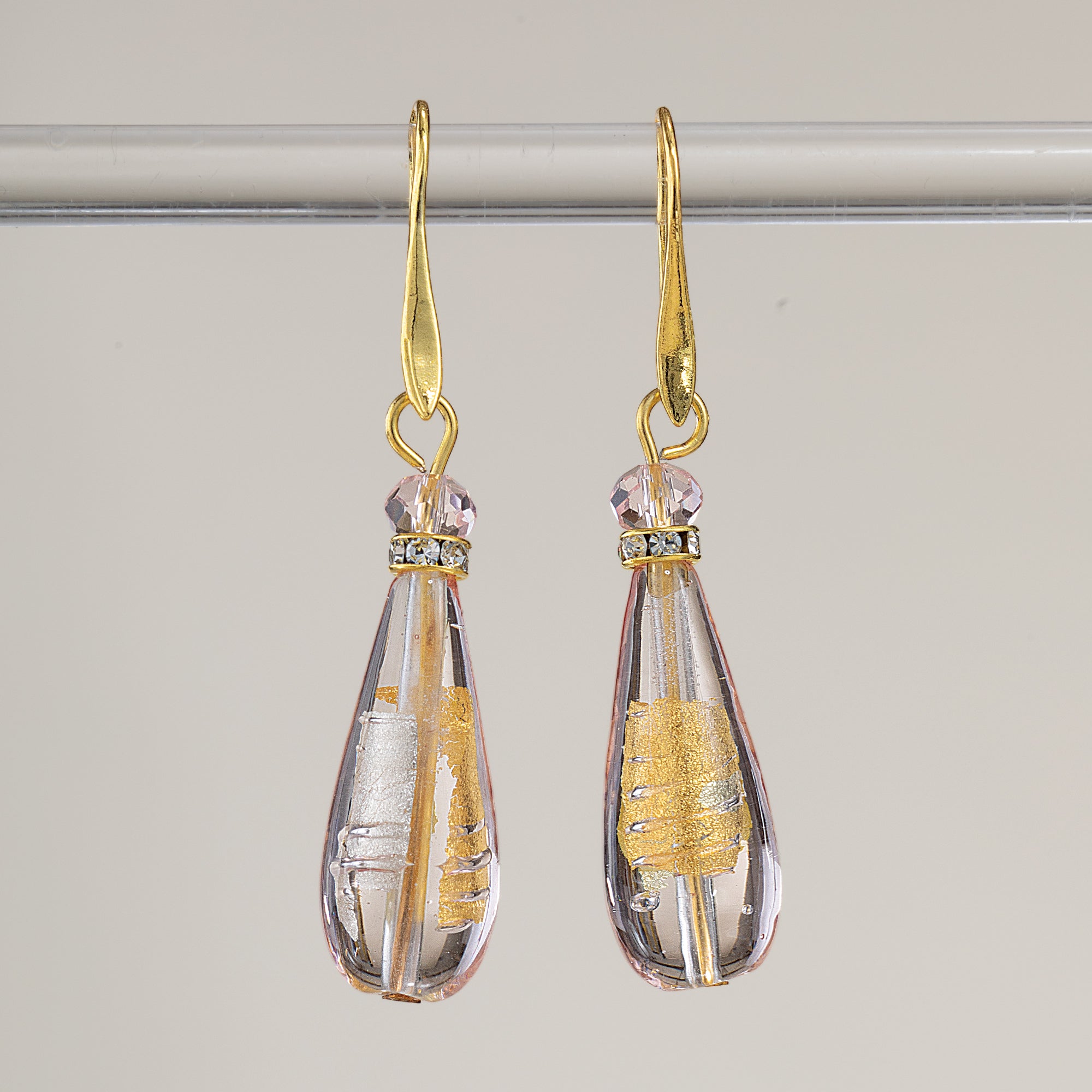 Pink Murano Glass Luminous Teardrop Earrings