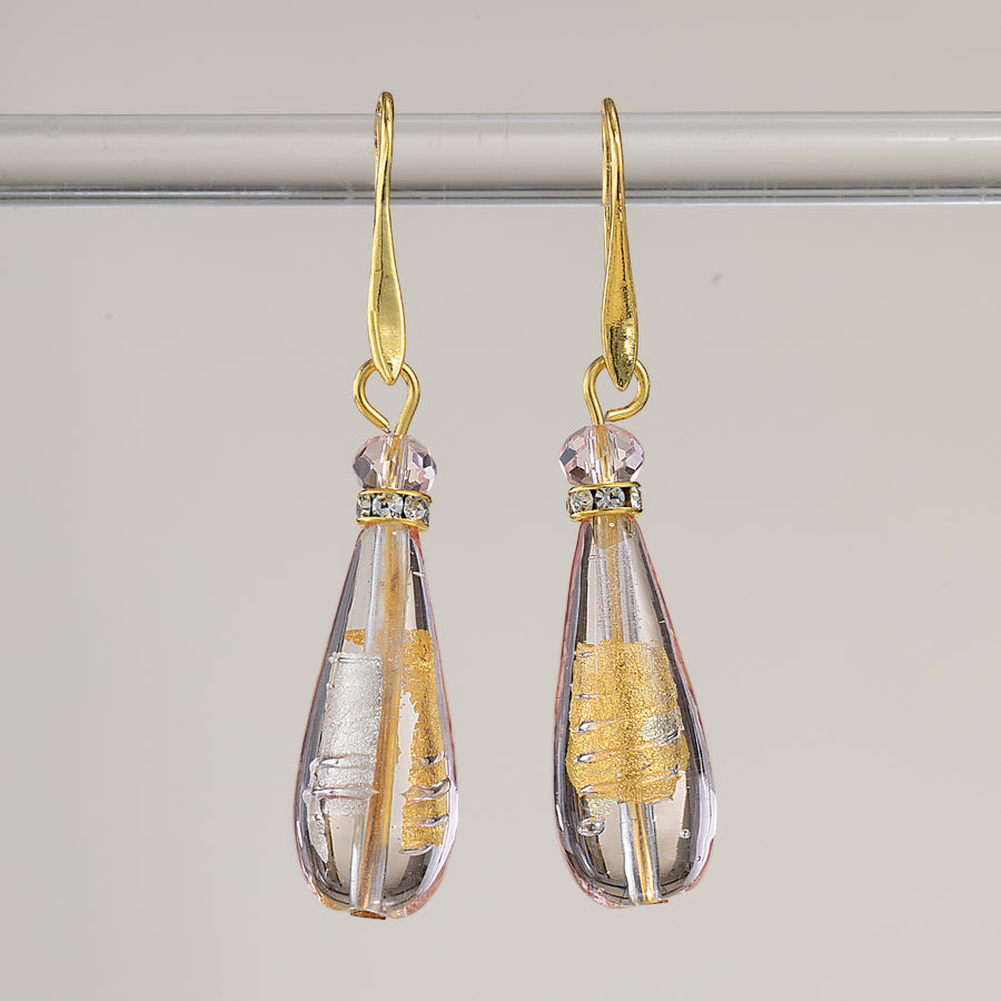Pink Murano Glass Luminous Teardrop Earrings