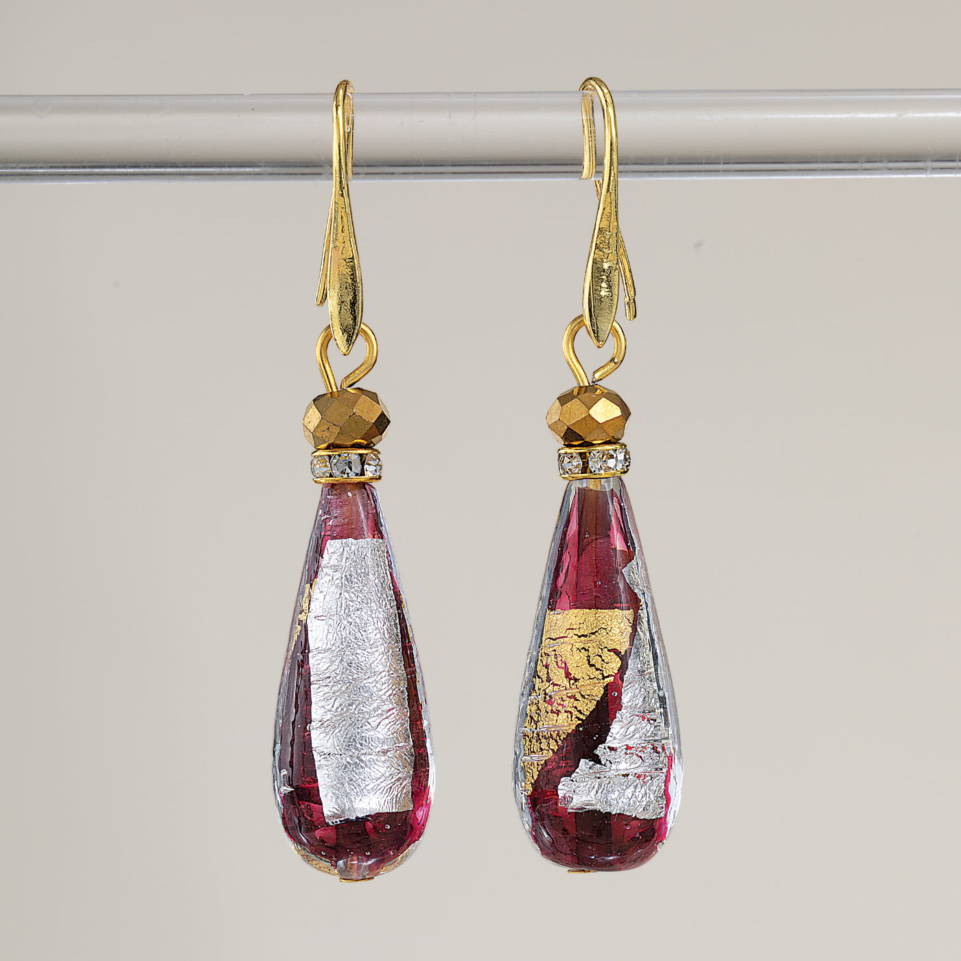 Red Murano Glass Luminous Teardrop Earrings