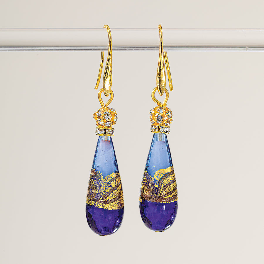Murano Glass Blue Tonal Teardrop Earrings (Preorder)