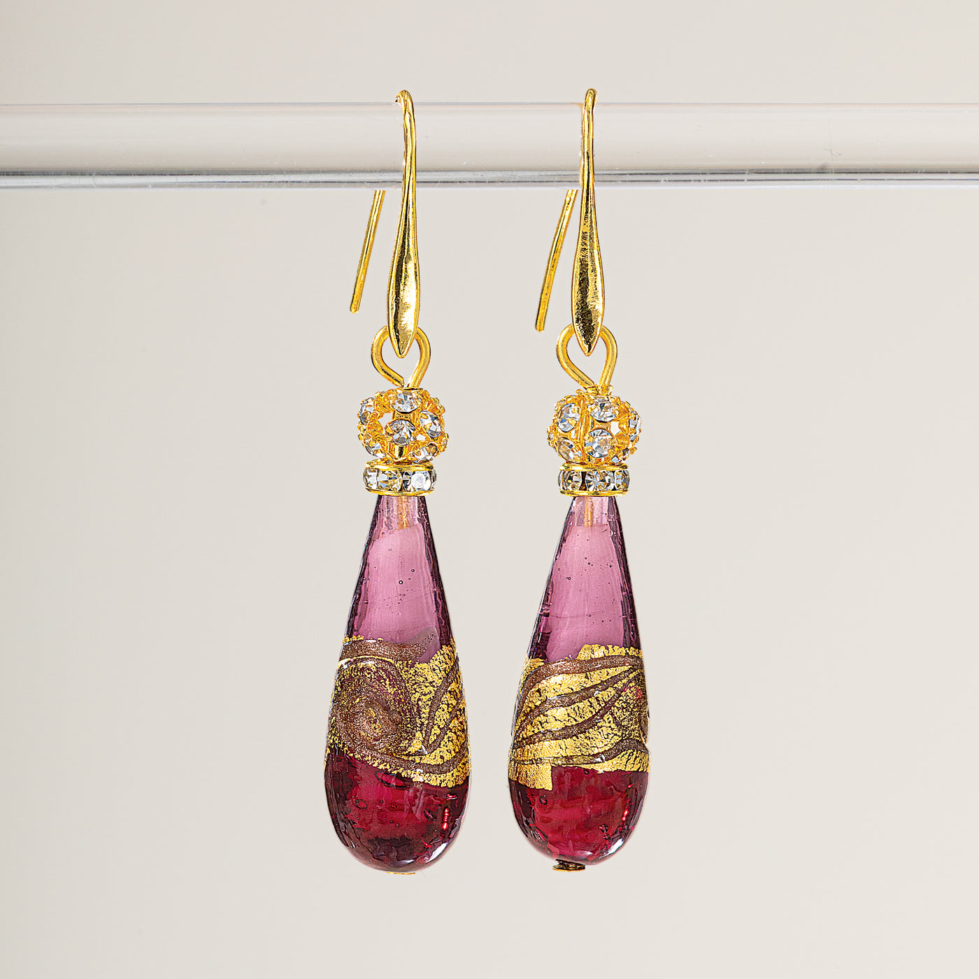 Murano Glass Pink Tonal Teardrop Earrings (Preorder)