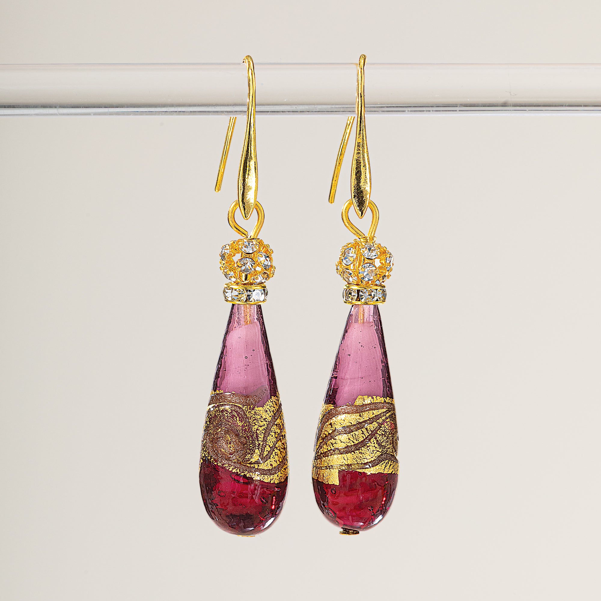 Murano Glass Pink Tonal Teardrop Earrings (Preorder)