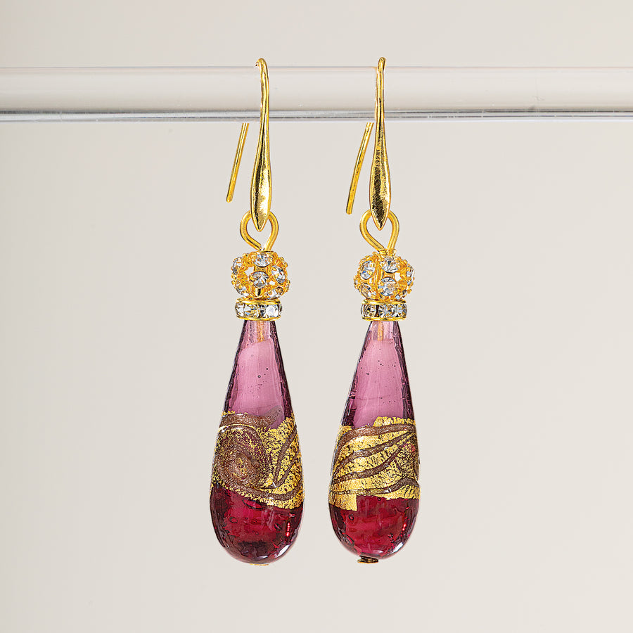 Murano Glass Pink Tonal Teardrop Earrings (Preorder)