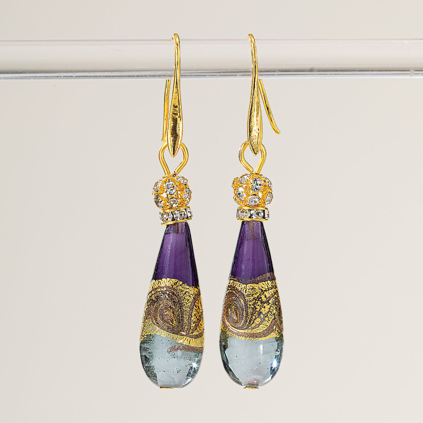 Murano Glass Purple Tonal Teardrop Earrings