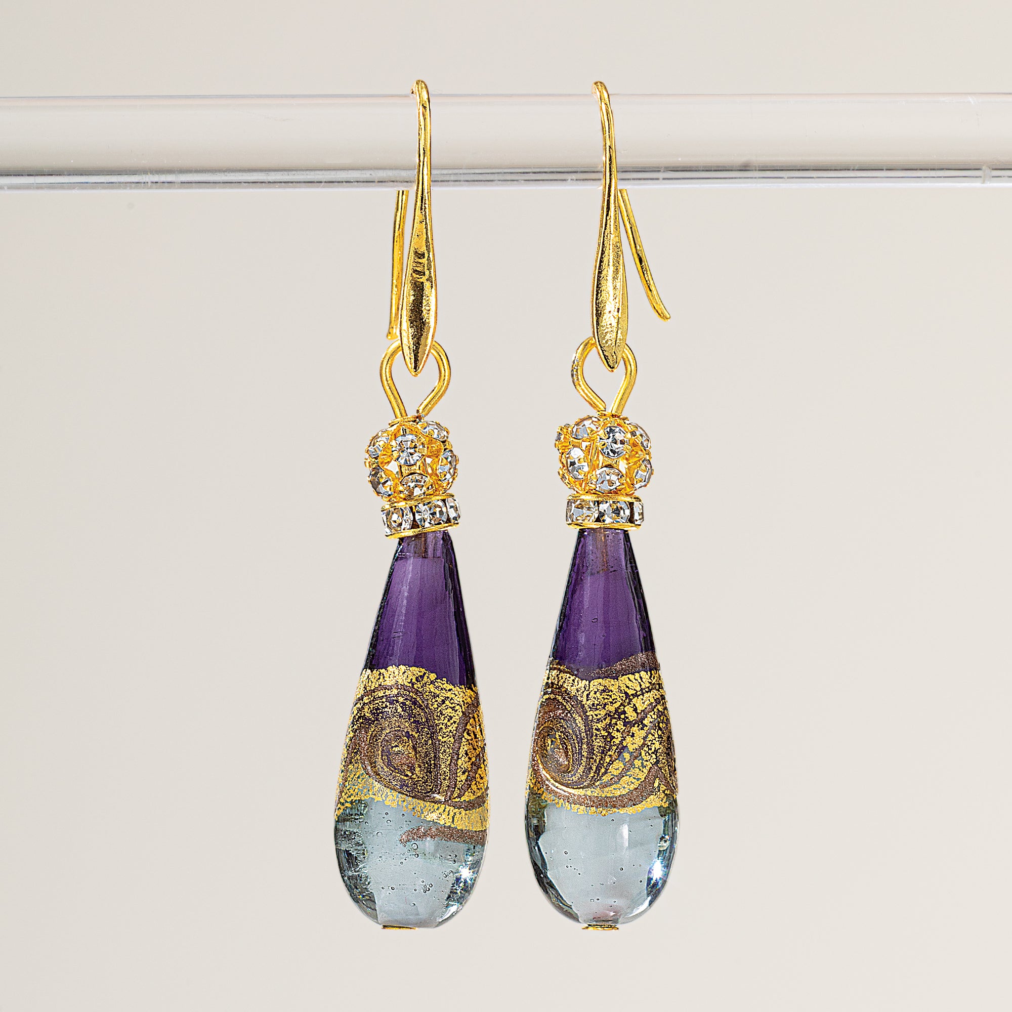 Murano Glass Purple Tonal Teardrop Earrings