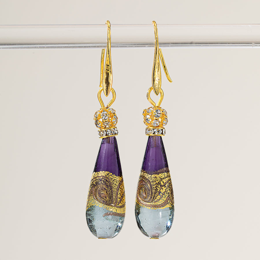 Murano Glass Purple Tonal Teardrop Earrings (Preorder)