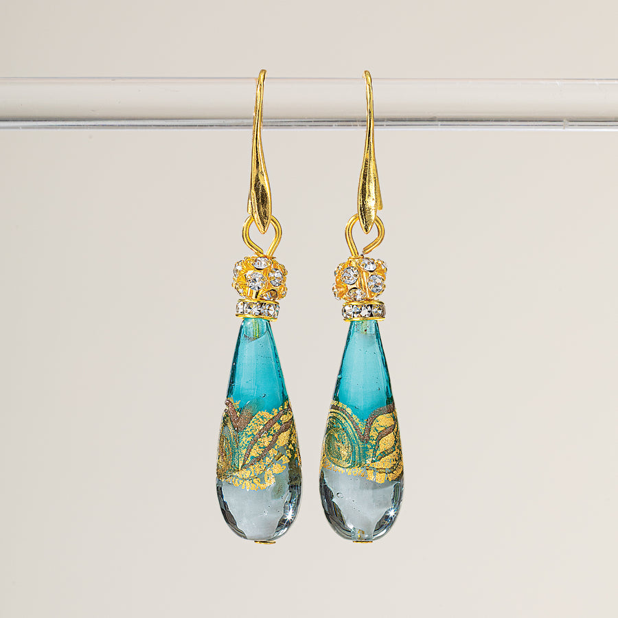 Murano Glass Teal Tonal Teardrop Earrings (Preorder)