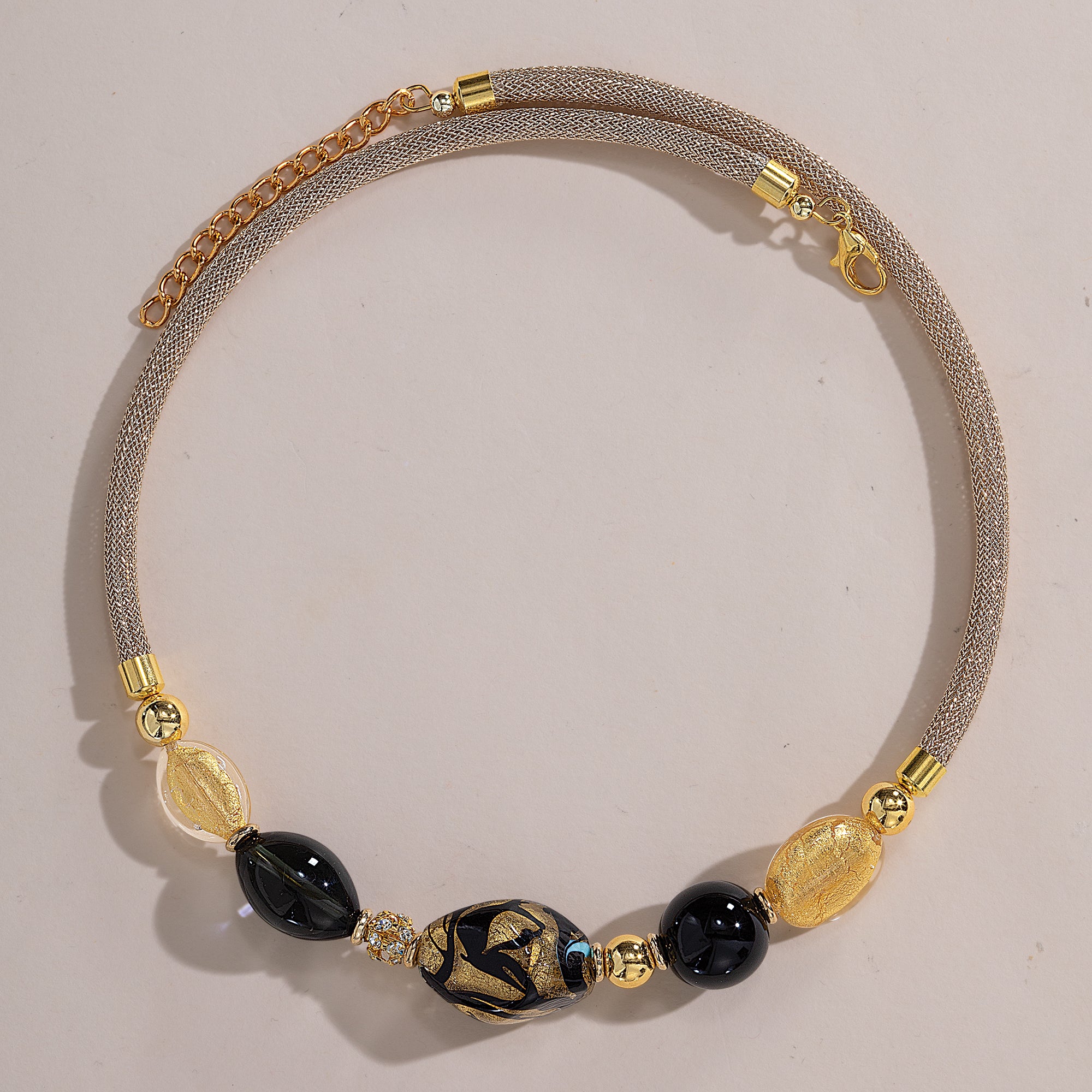 Murano Glass Black Beaded Collar Necklace
