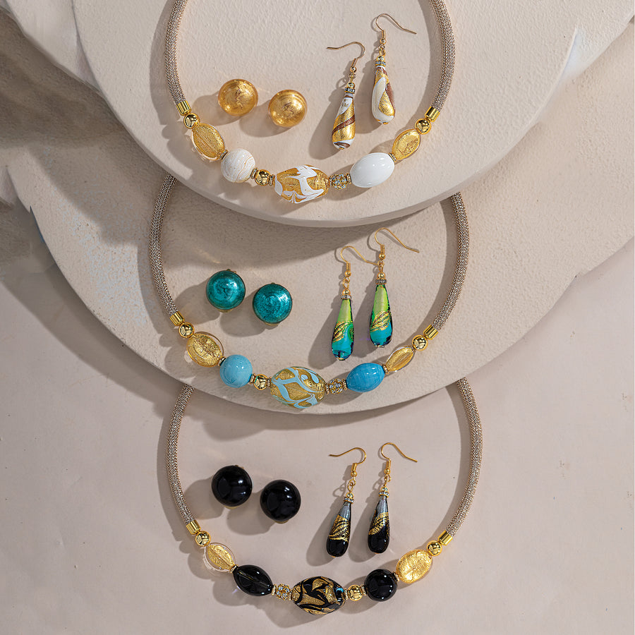 Murano Glass Ivory Beaded Collar Necklace
