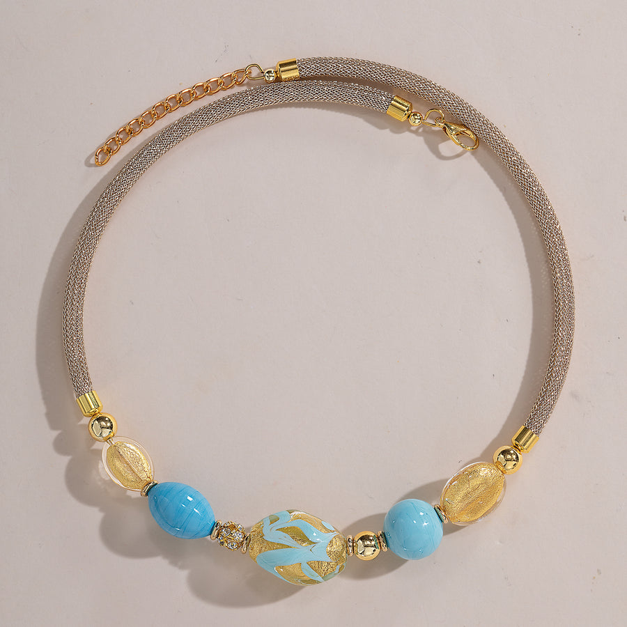 Murano Glass Turquoise Beaded Collar Necklace