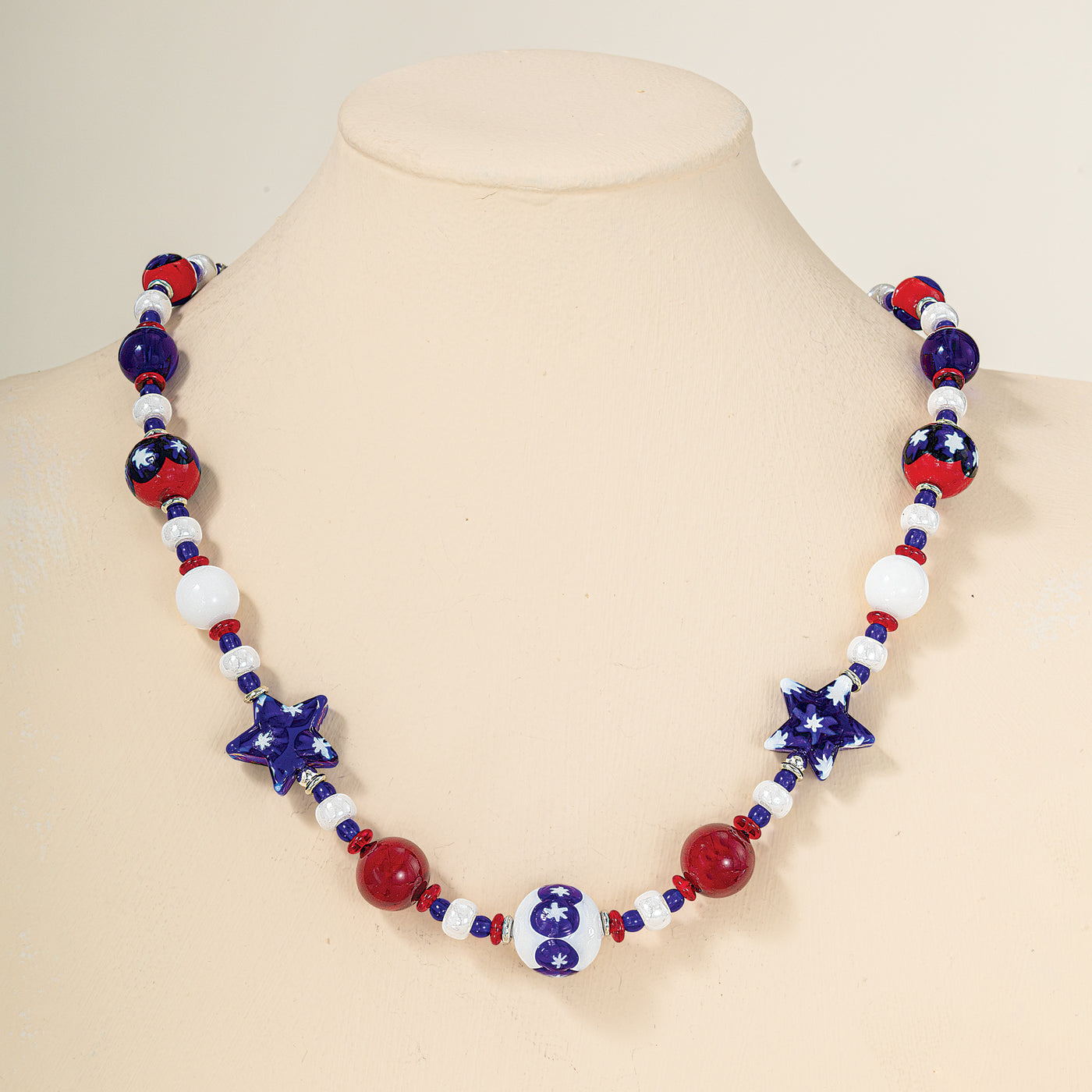 Murano Glass Pretty & Patriotic Strand Of Stars Necklace (Preorder)