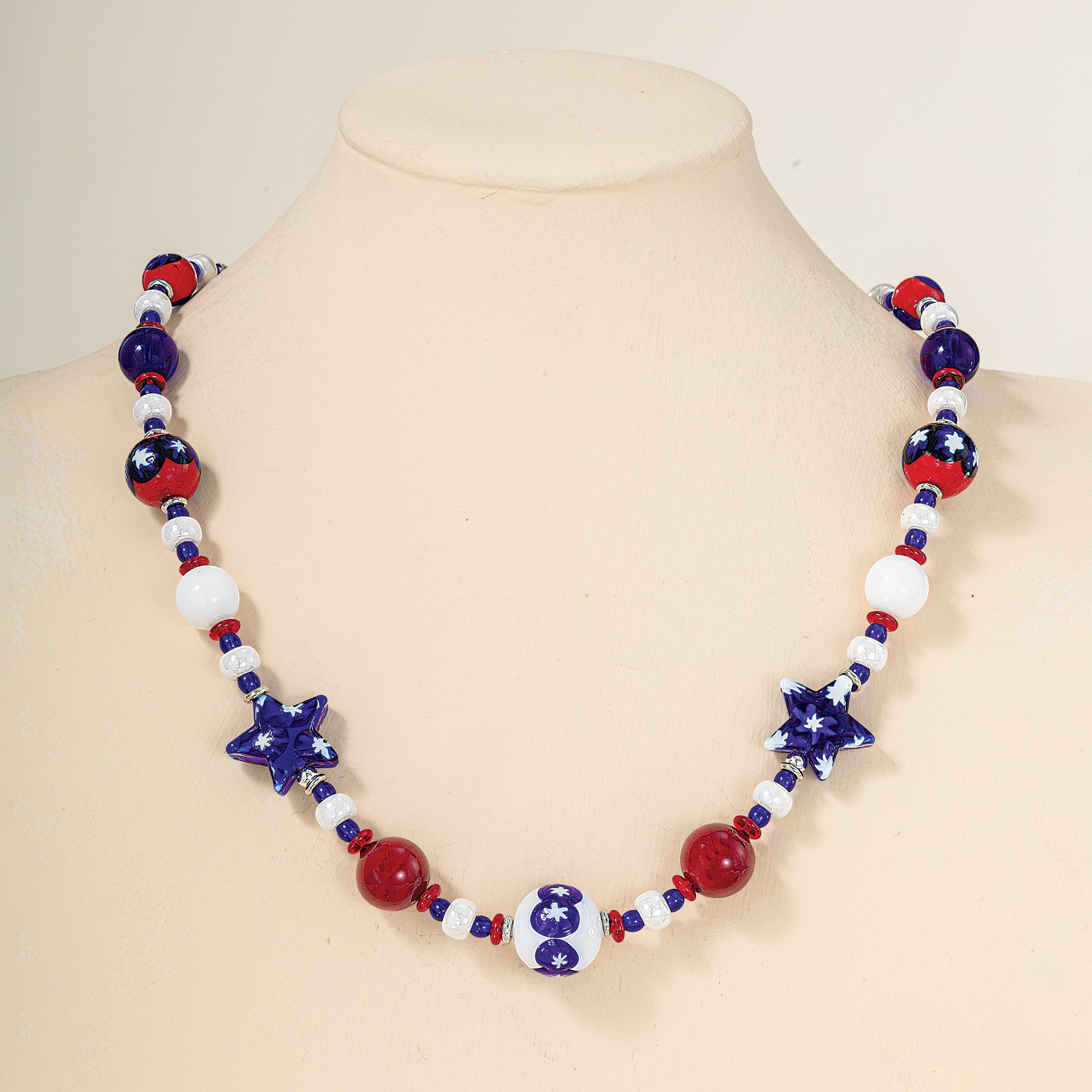 Murano Glass Pretty & Patriotic Strand Of Stars Necklace (Preorder)