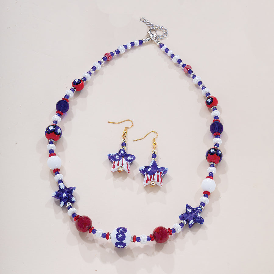 Murano Glass Pretty & Patriotic Strand Of Stars Necklace (Preorder)