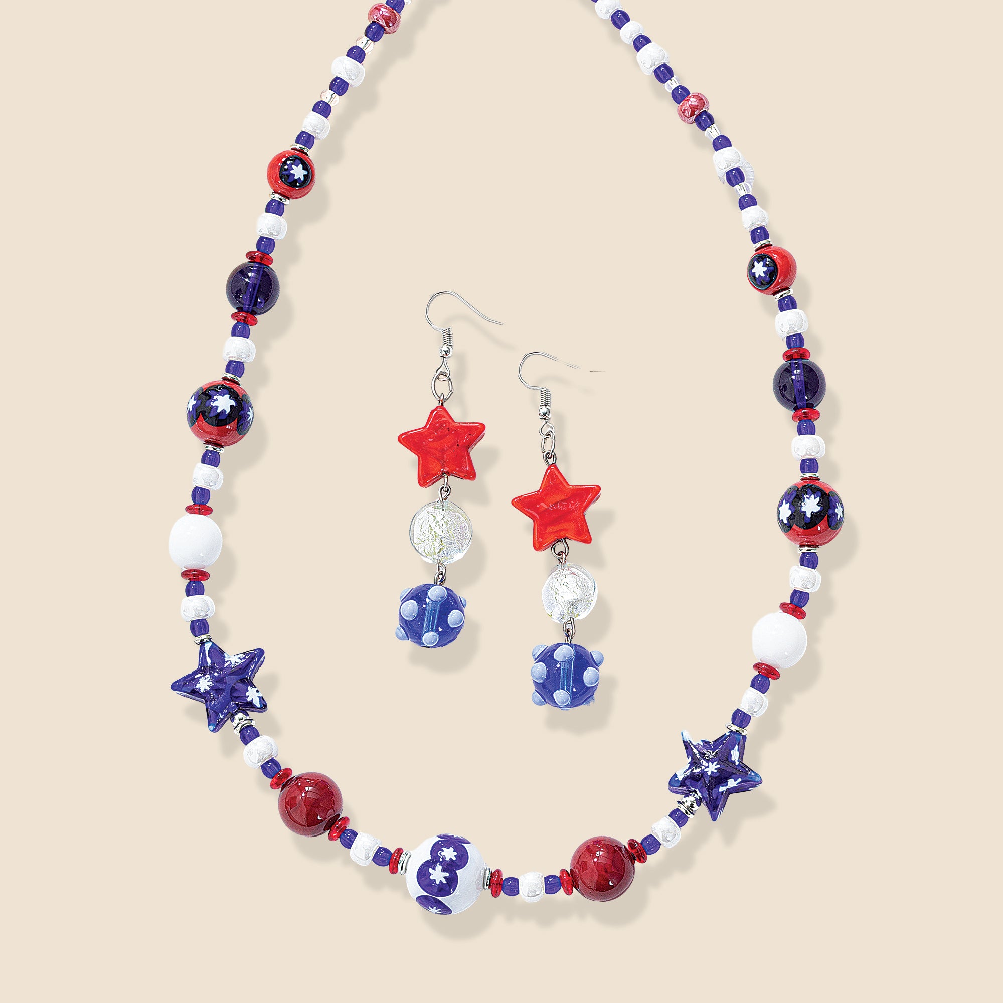 Murano Glass Pretty & Patriotic Strand Of Stars Necklace (Preorder)